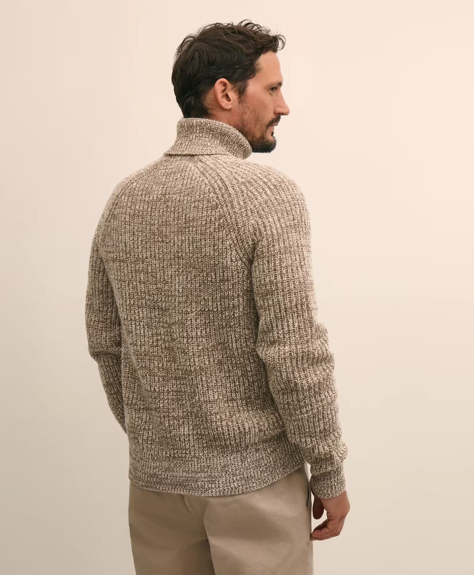 Men's Beige Melange Turtleneck Sweater Heavy Gauge — view 2