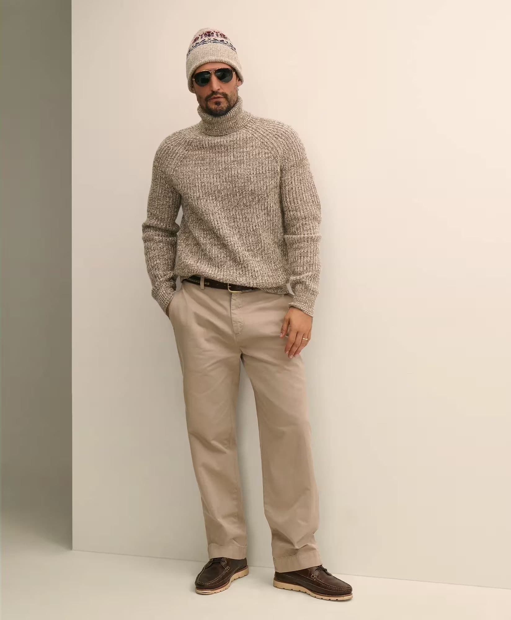 Men's Beige Melange Turtleneck Sweater Heavy Gauge — view 3