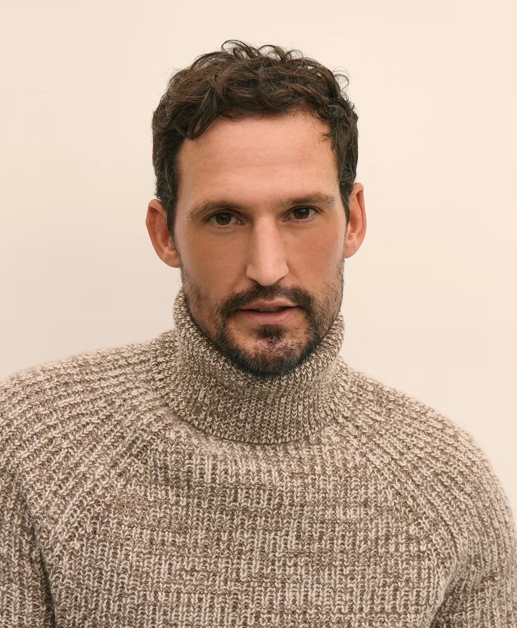 Men's Beige Melange Turtleneck Sweater Heavy Gauge — view 4