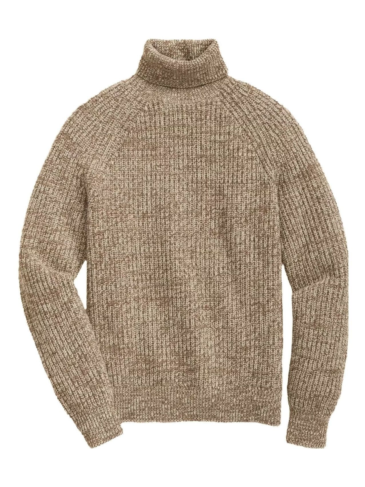 Men's Beige Melange Turtleneck Sweater Heavy Gauge — view 5