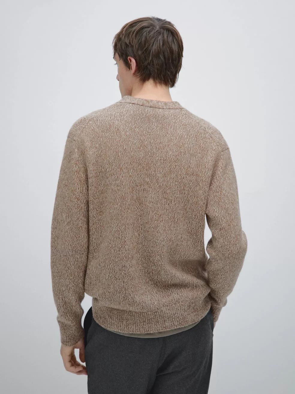 Men's Beige Melange V Neck Cardigan