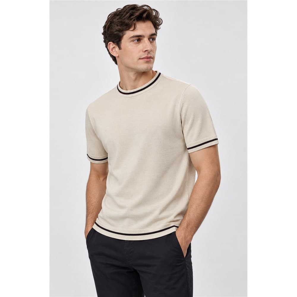 Men's Beige Short-Sleeve Crew Neck Knit Top — view 6