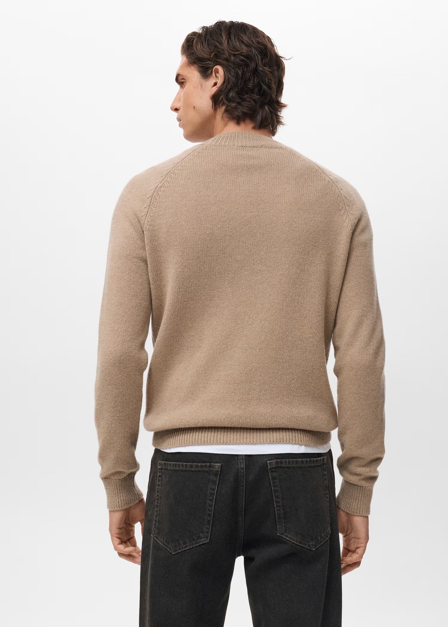 Men's Beige Plain Crew Neck Sweater Simple Wool Blend — view 2
