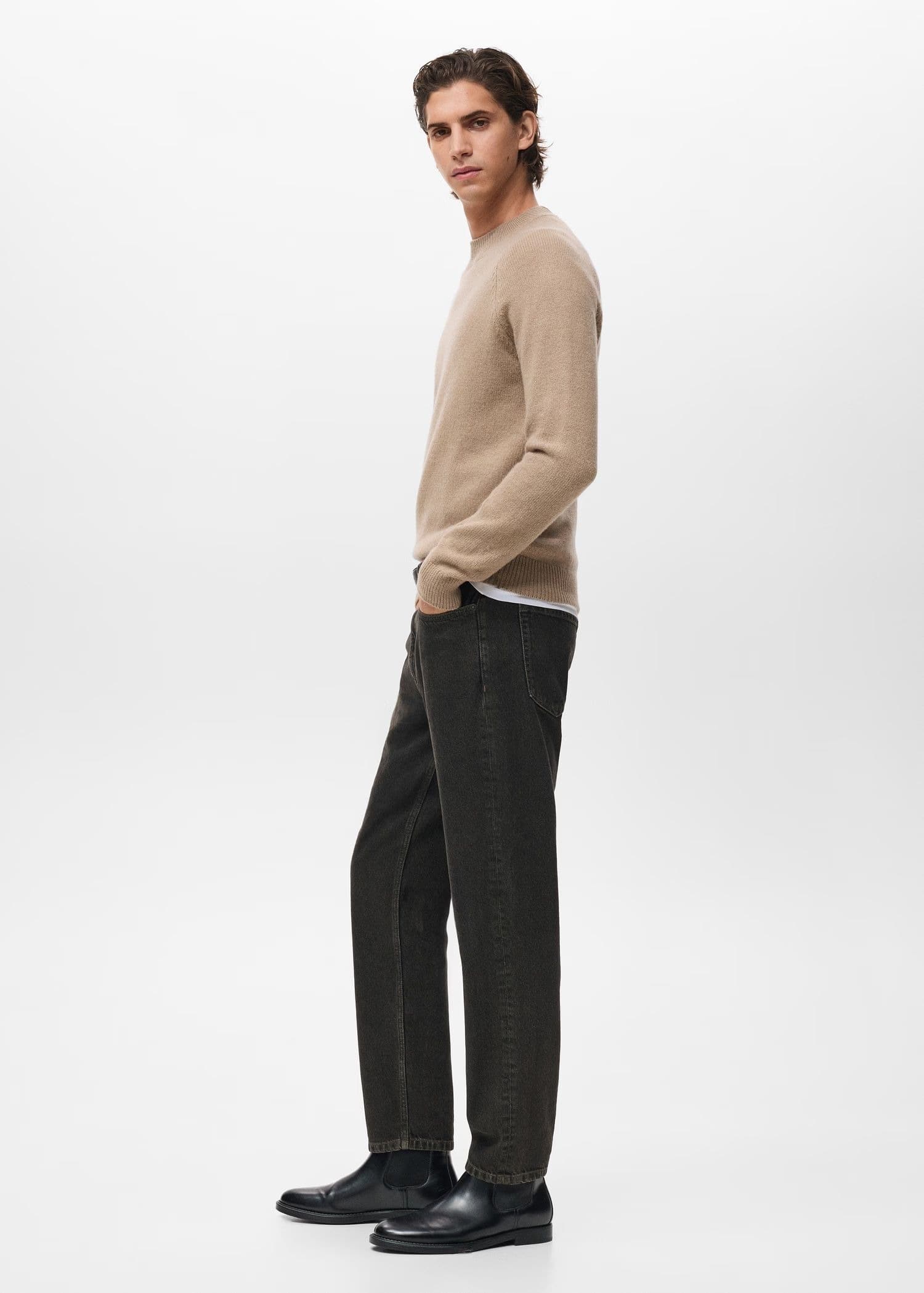 Men's Beige Plain Crew Neck Sweater Simple Wool Blend — view 4