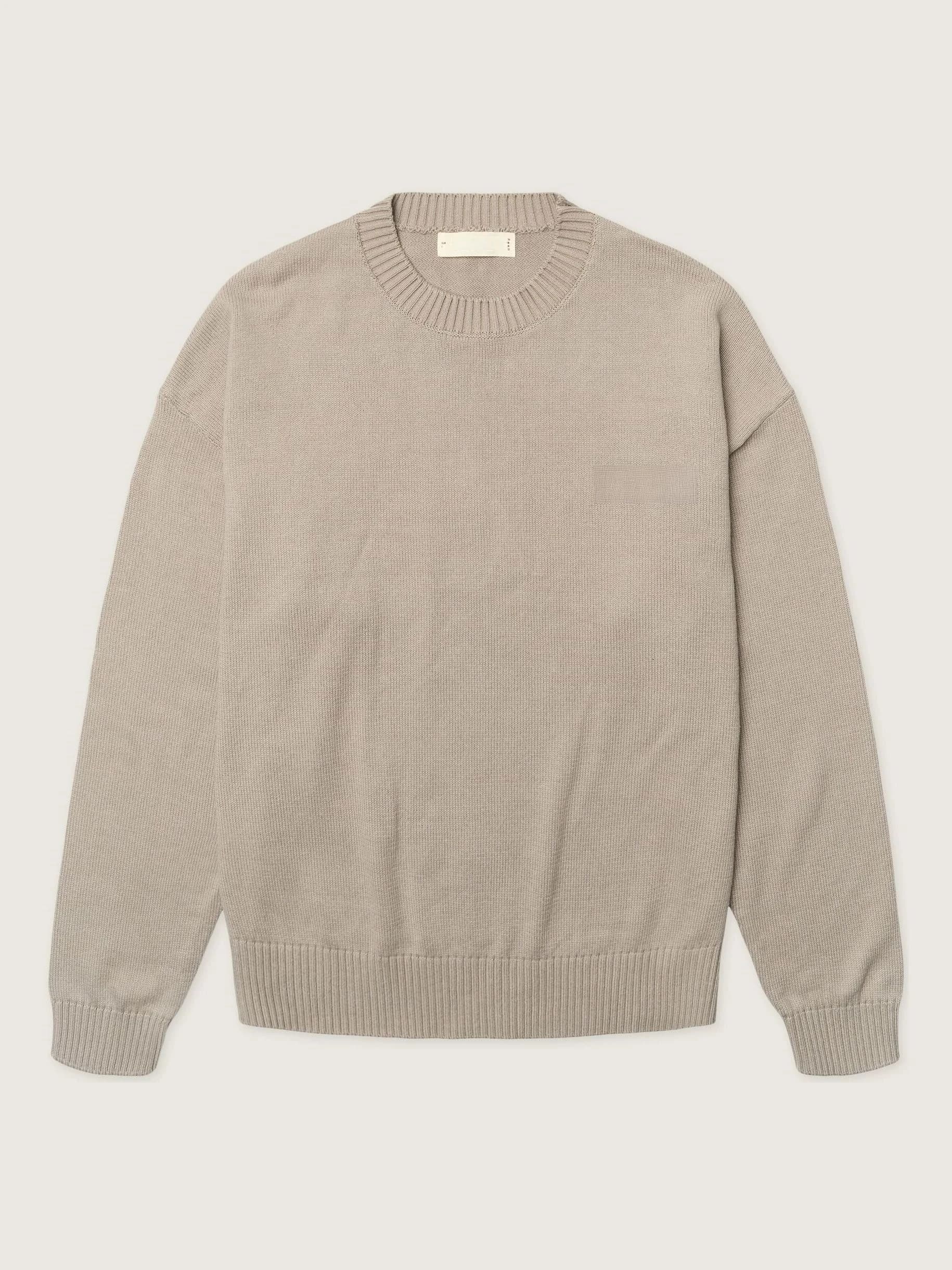 Men's Beige Text Pattern Crew Neck Sweater Graphic Knit