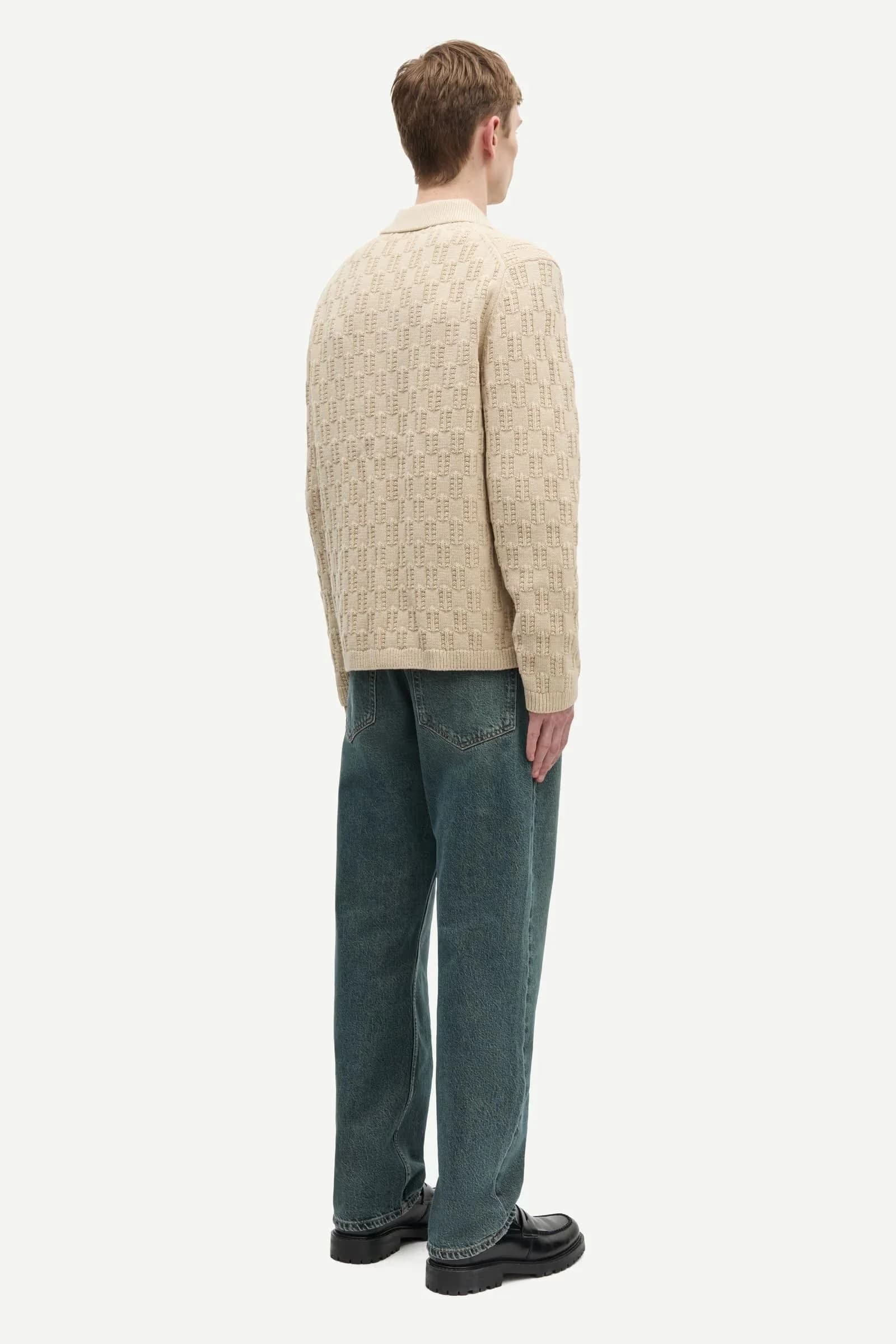 Men's Beige Textured Cardigan Button Collar Casual — view 3