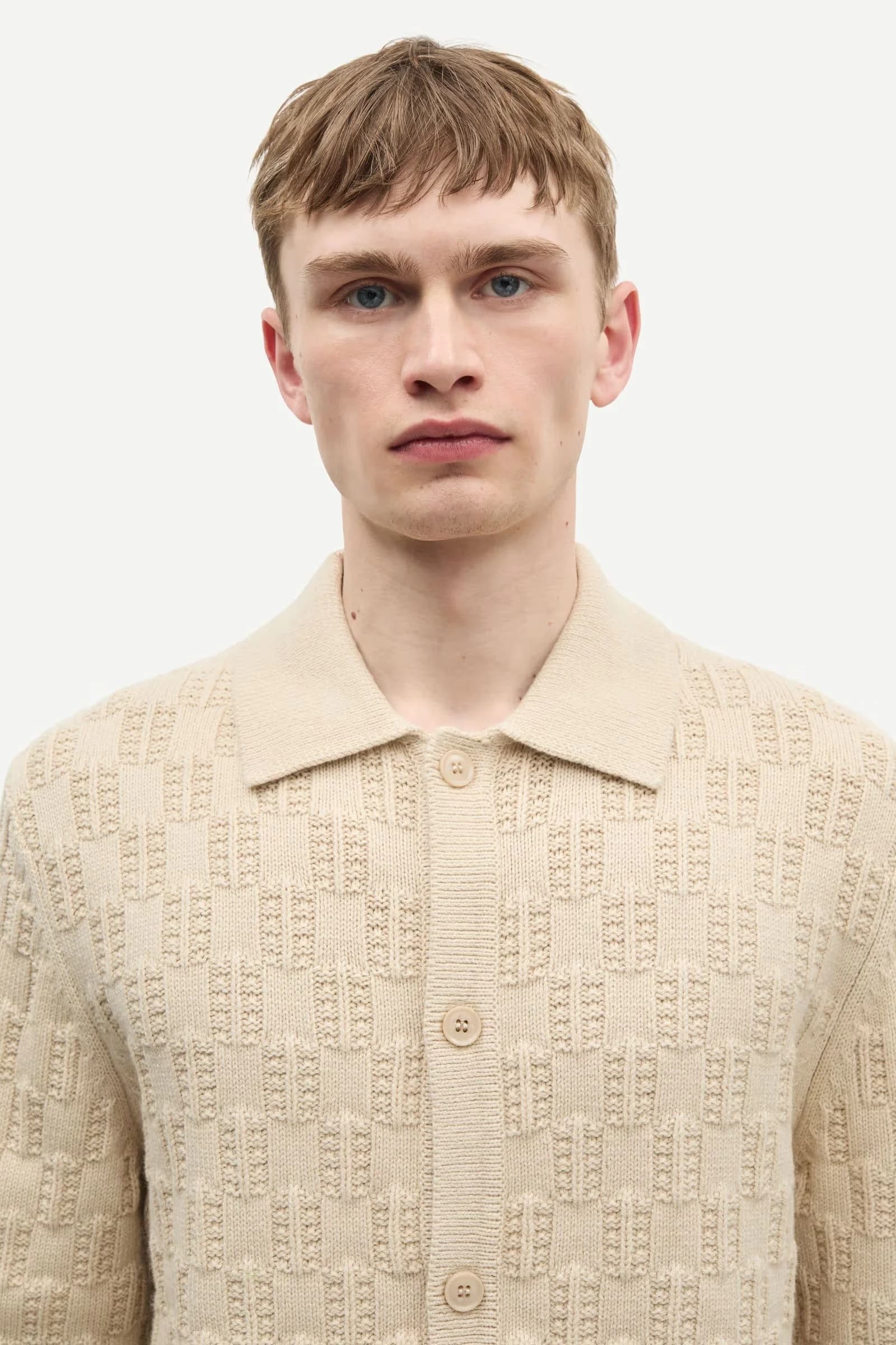 Men's Beige Textured Cardigan Button Collar Casual — view 4