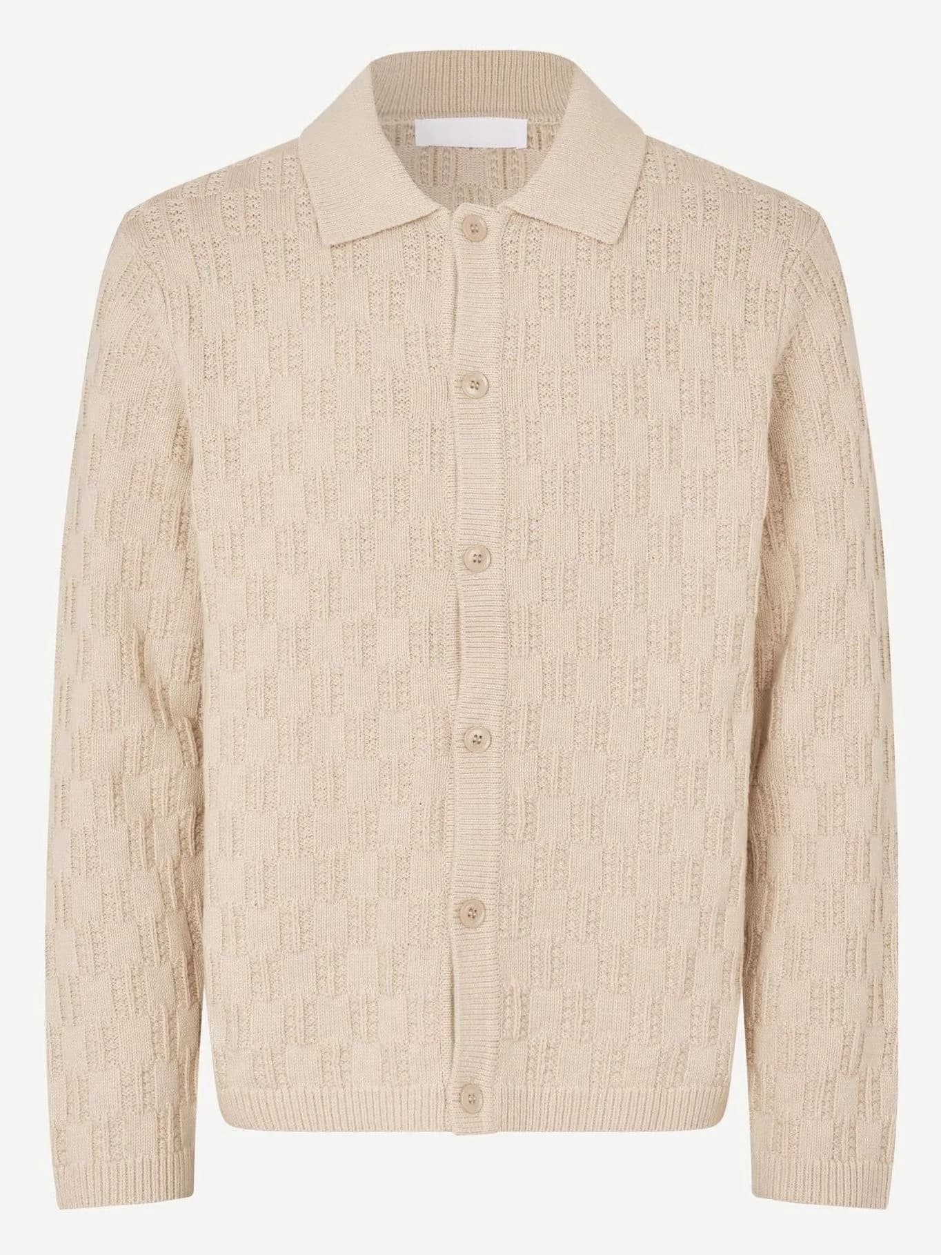 Men's Beige Textured Cardigan Button Collar Casual — view 5
