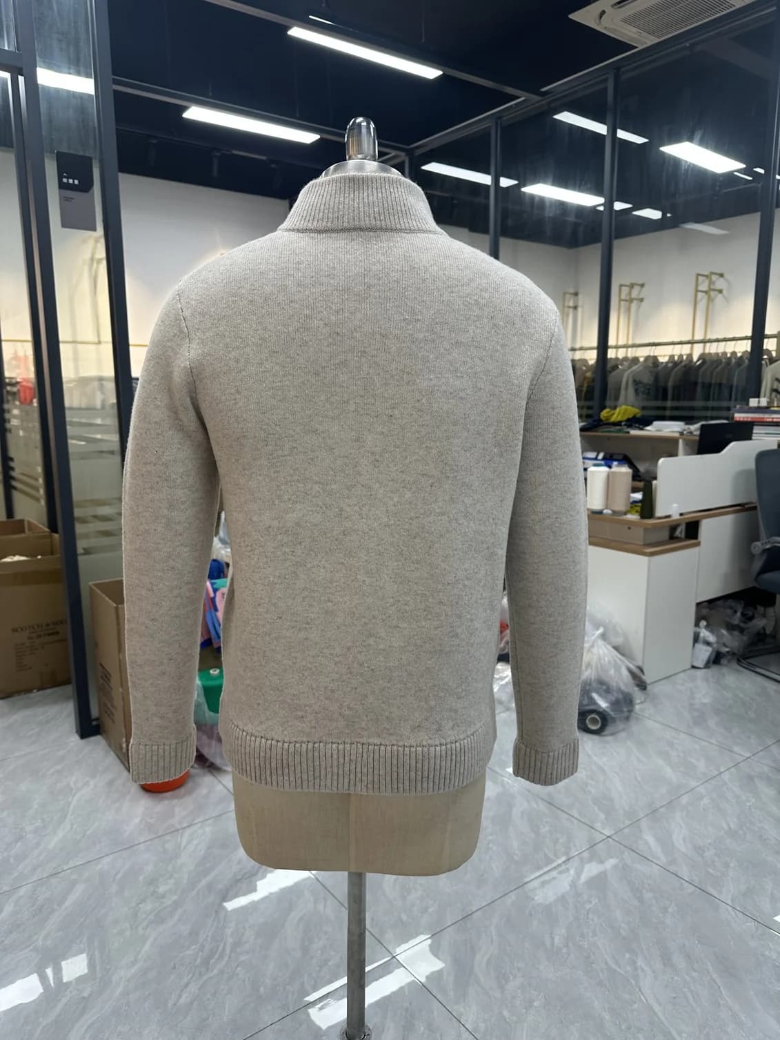 Men's Beige Wool Winter Faux Fur Jacket — view 3