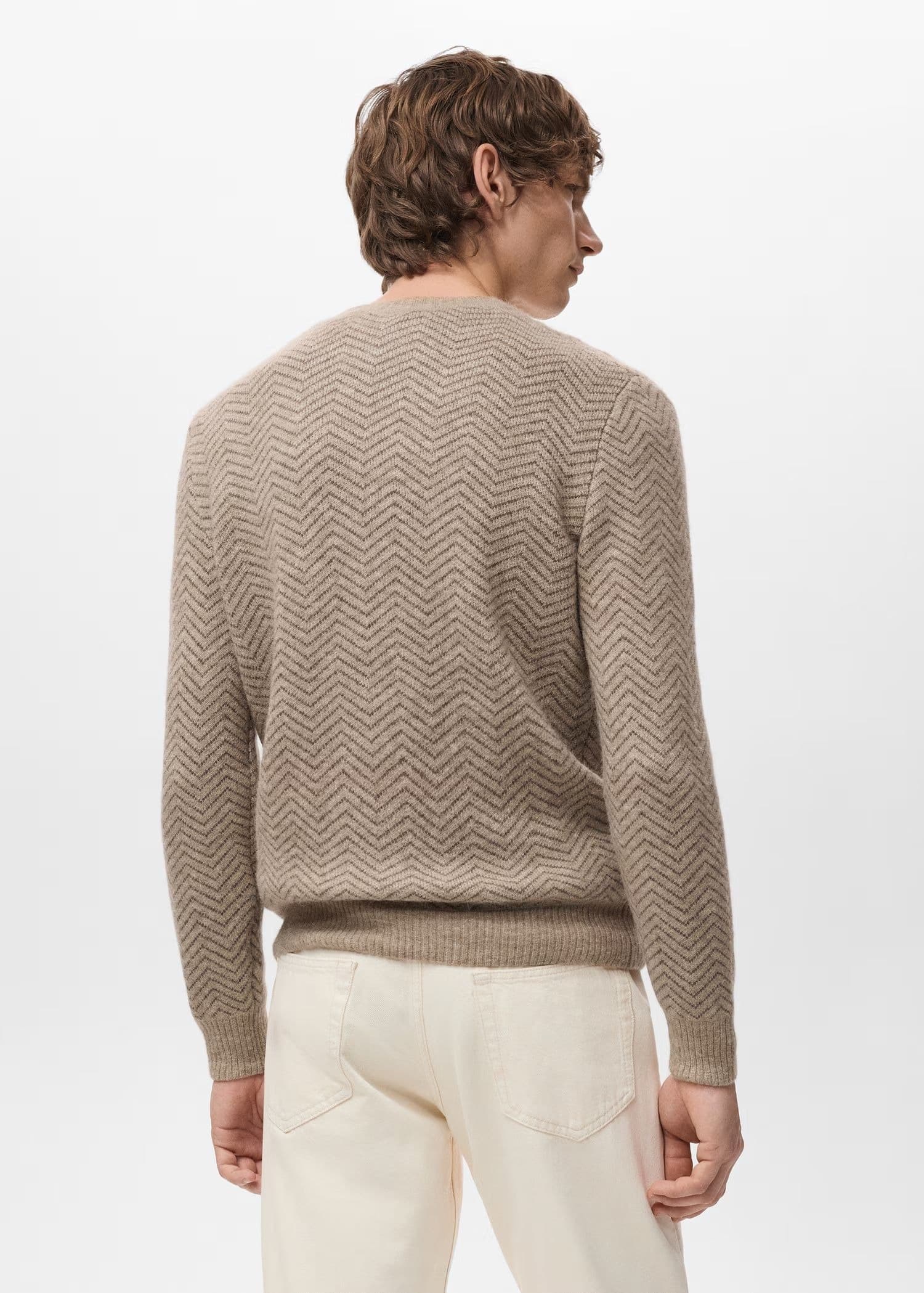 Men's Beige Zigzag Pattern Crew Neck Sweater Textured Wool — view 3