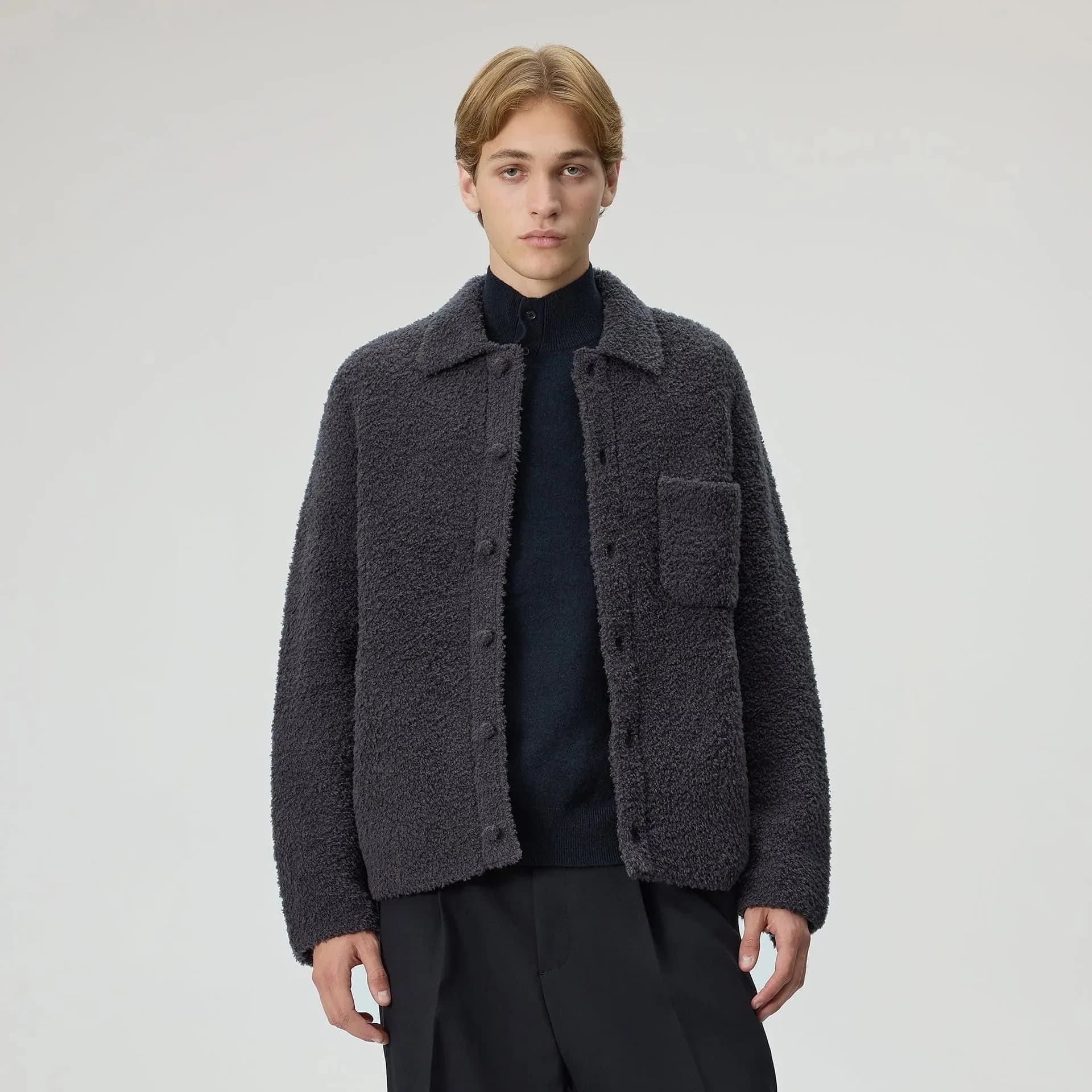 Men's Black Boucle Knit Jacket