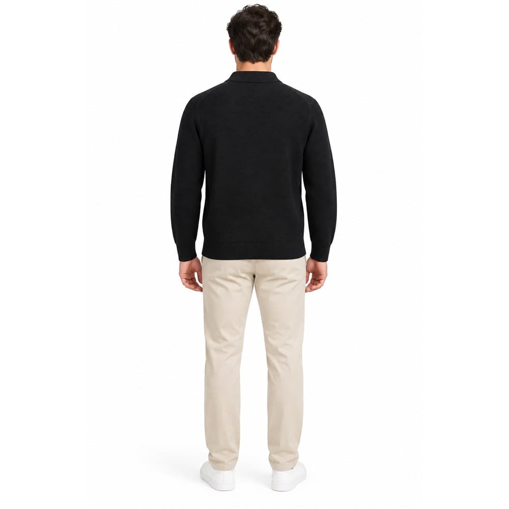 Men's Black Long-Sleeve Collared Knit Top — view 2
