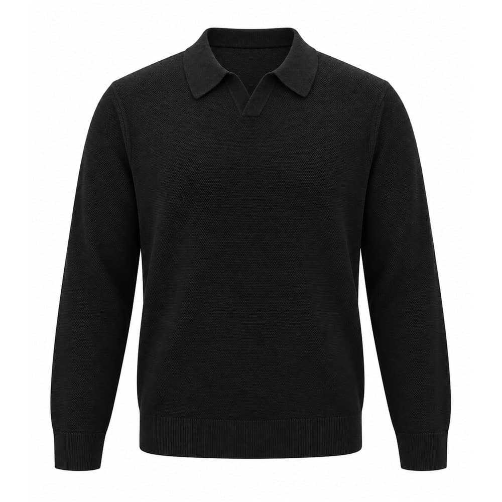 Men's Black Long-Sleeve Collared Knit Top — view 3