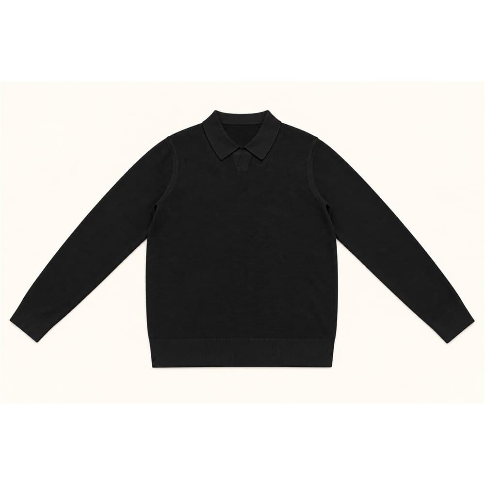 Men's Black Long-Sleeve Collared Knit Top — view 4