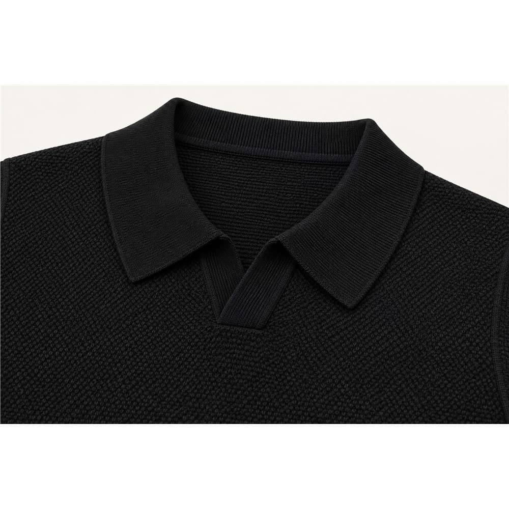 Men's Black Long-Sleeve Collared Knit Top — view 5