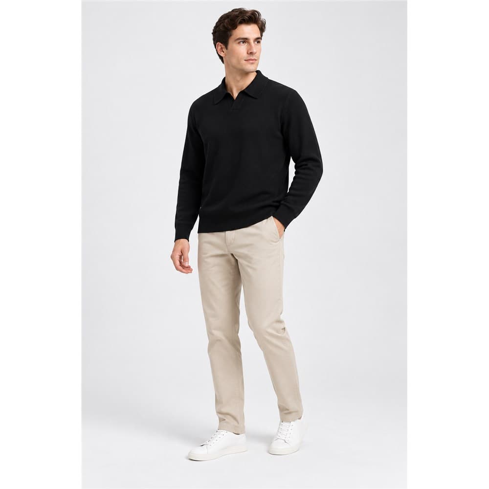 Men's Black Long-Sleeve Collared Knit Top — view 6