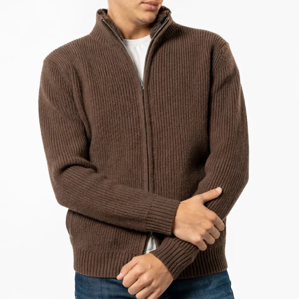 Men's Black Cashmere Wool Faux Fur Collar Double Zip Cardigan — view 3