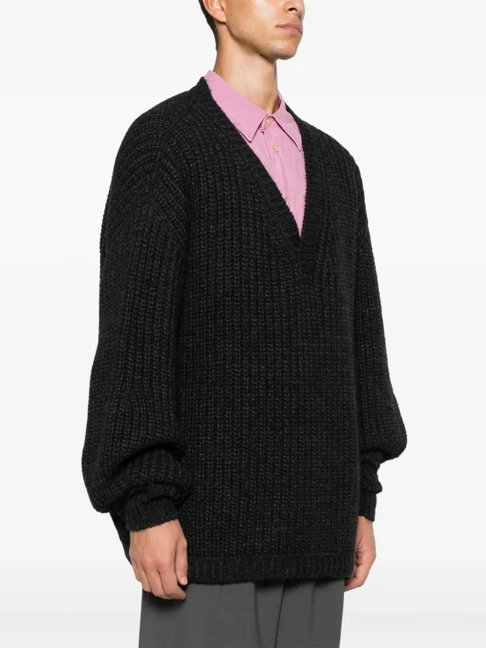 Men's Black Deep V Neck Sweater Fashion Layering Knit Pullover — view 3