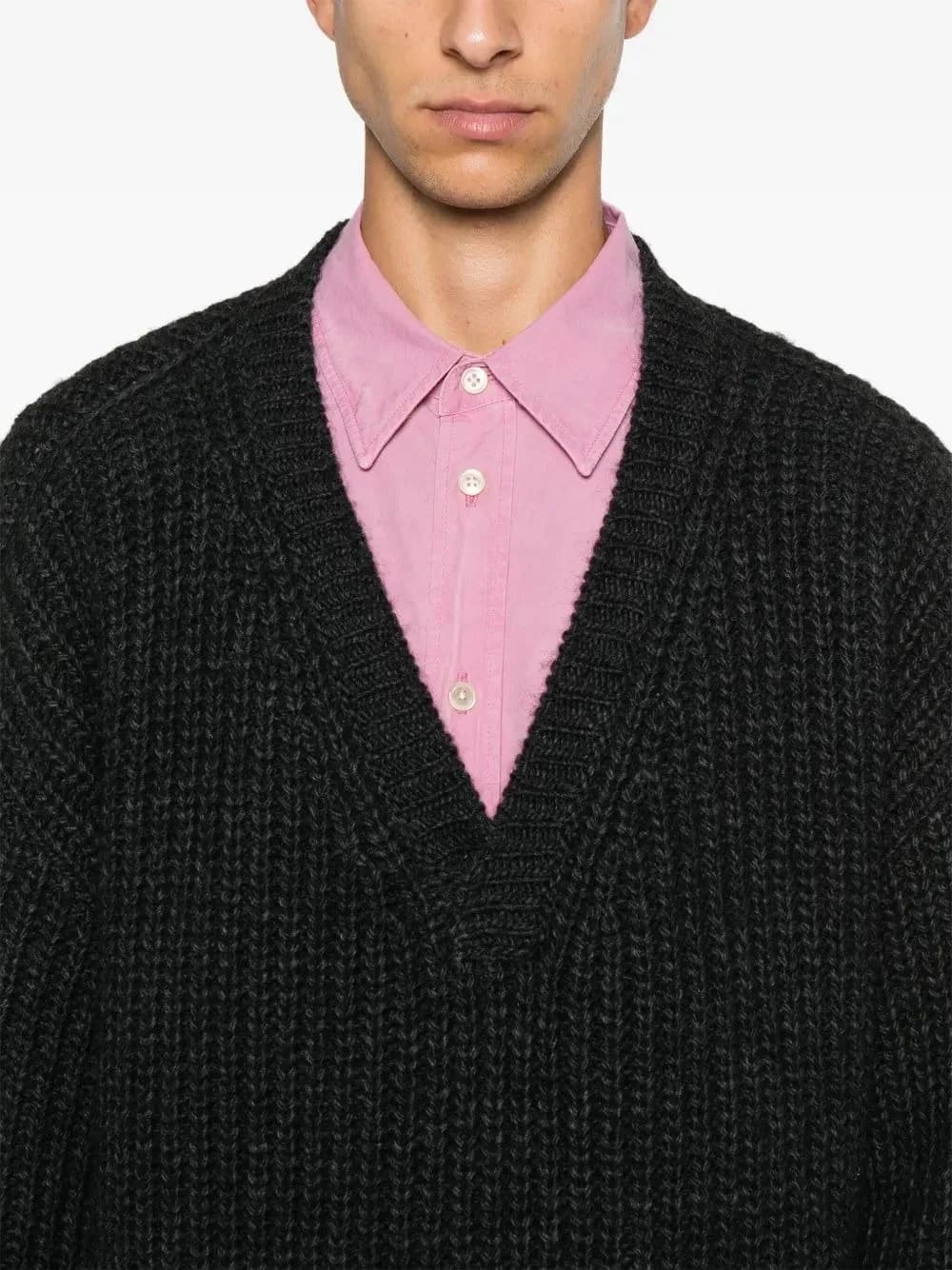 Men's Black Deep V Neck Sweater Fashion Layering Knit Pullover — view 4