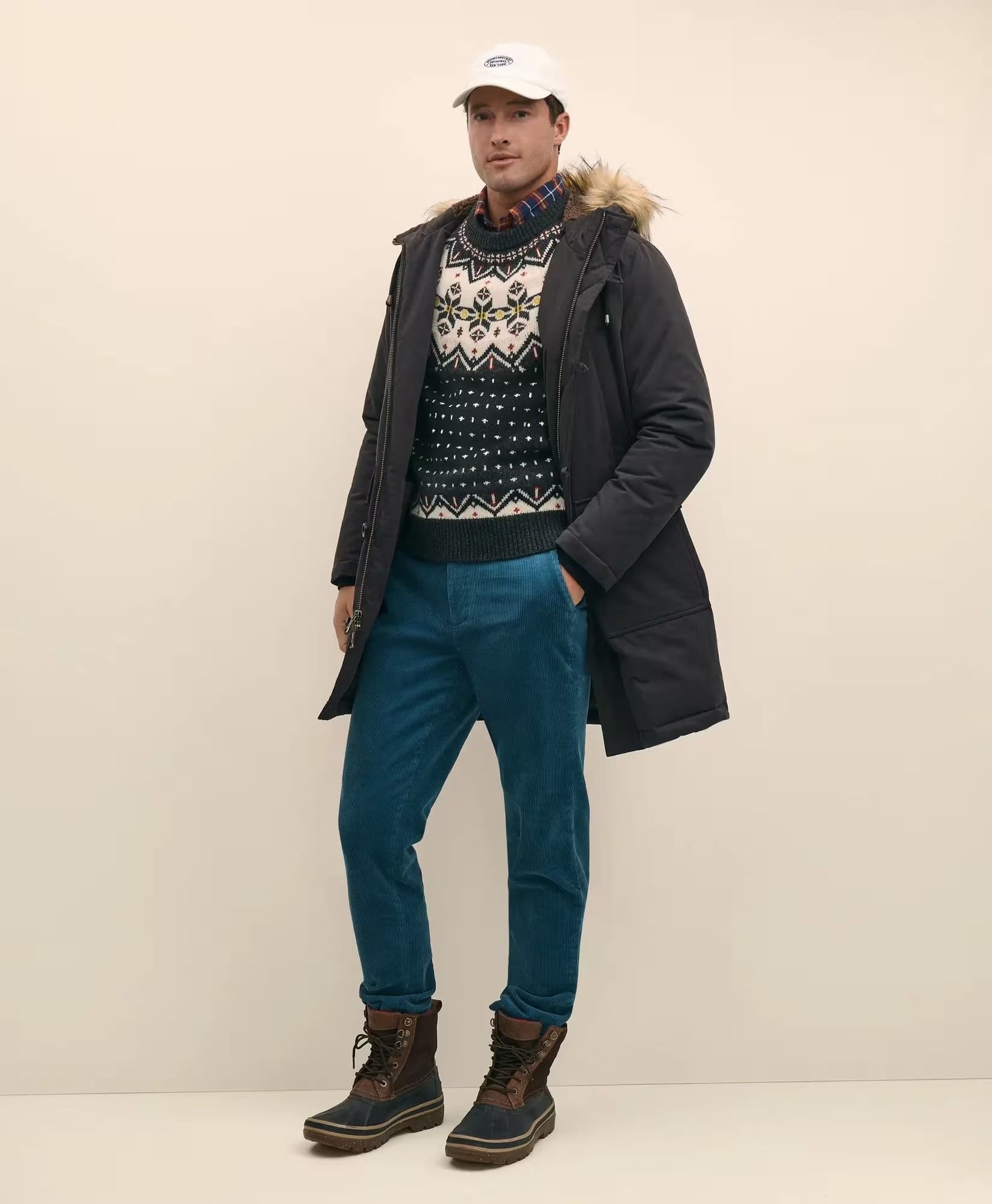Black Fair Isle pattern crew neck sweater