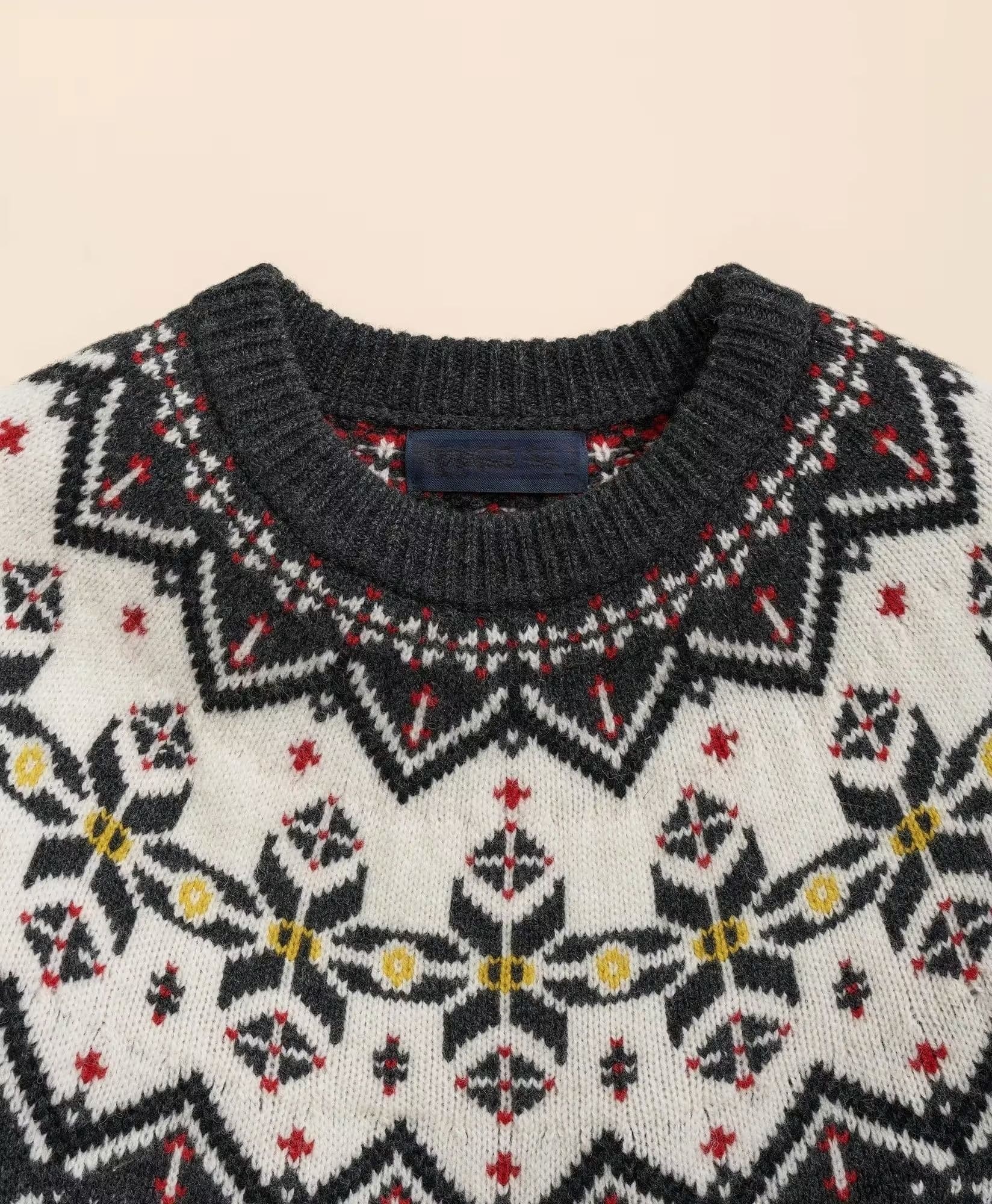 Men's Black Fair Isle Pattern Crew Neck Sweater Geometric — view 2