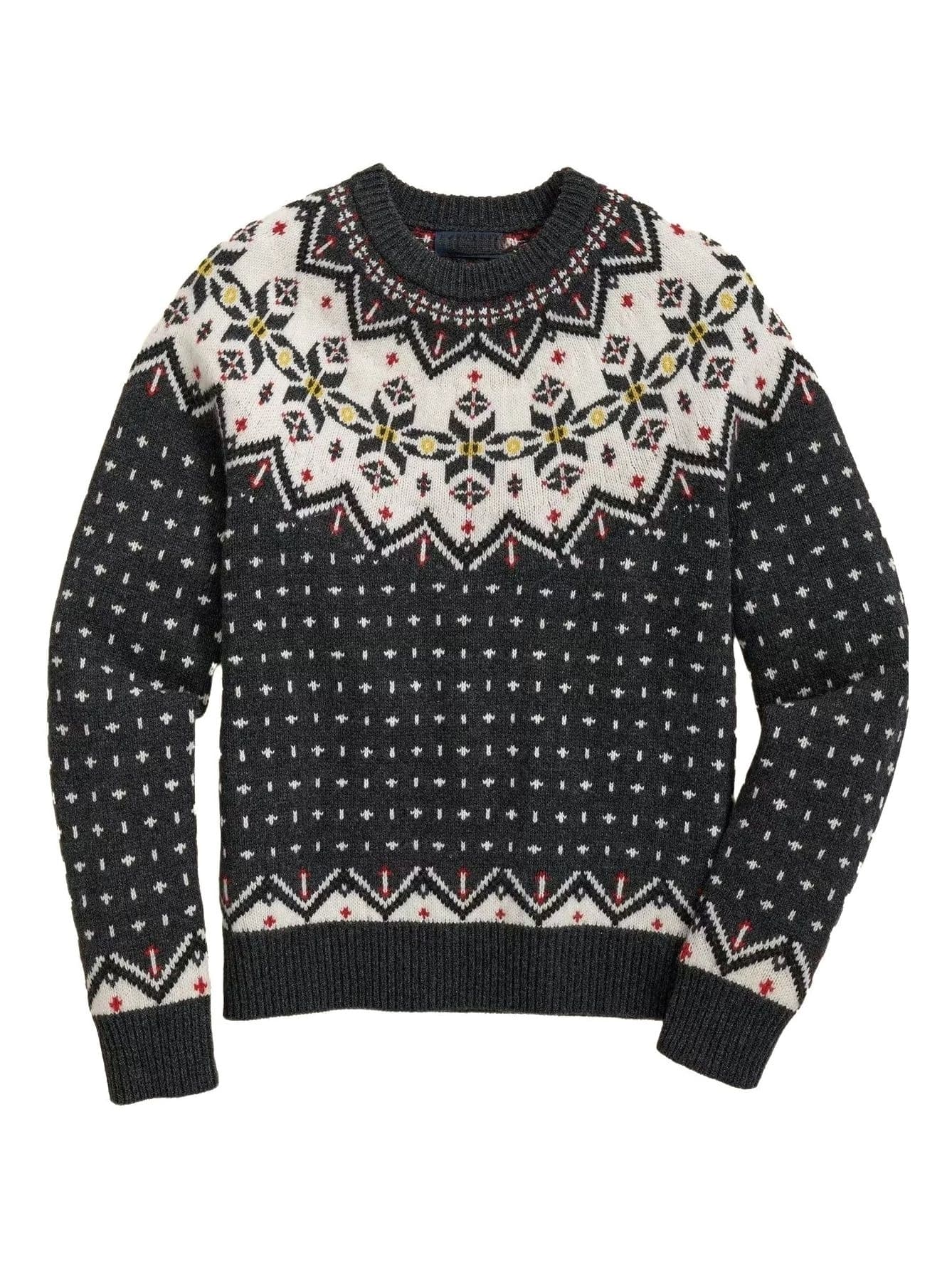Men's Black Fair Isle Pattern Crew Neck Sweater Geometric — view 4