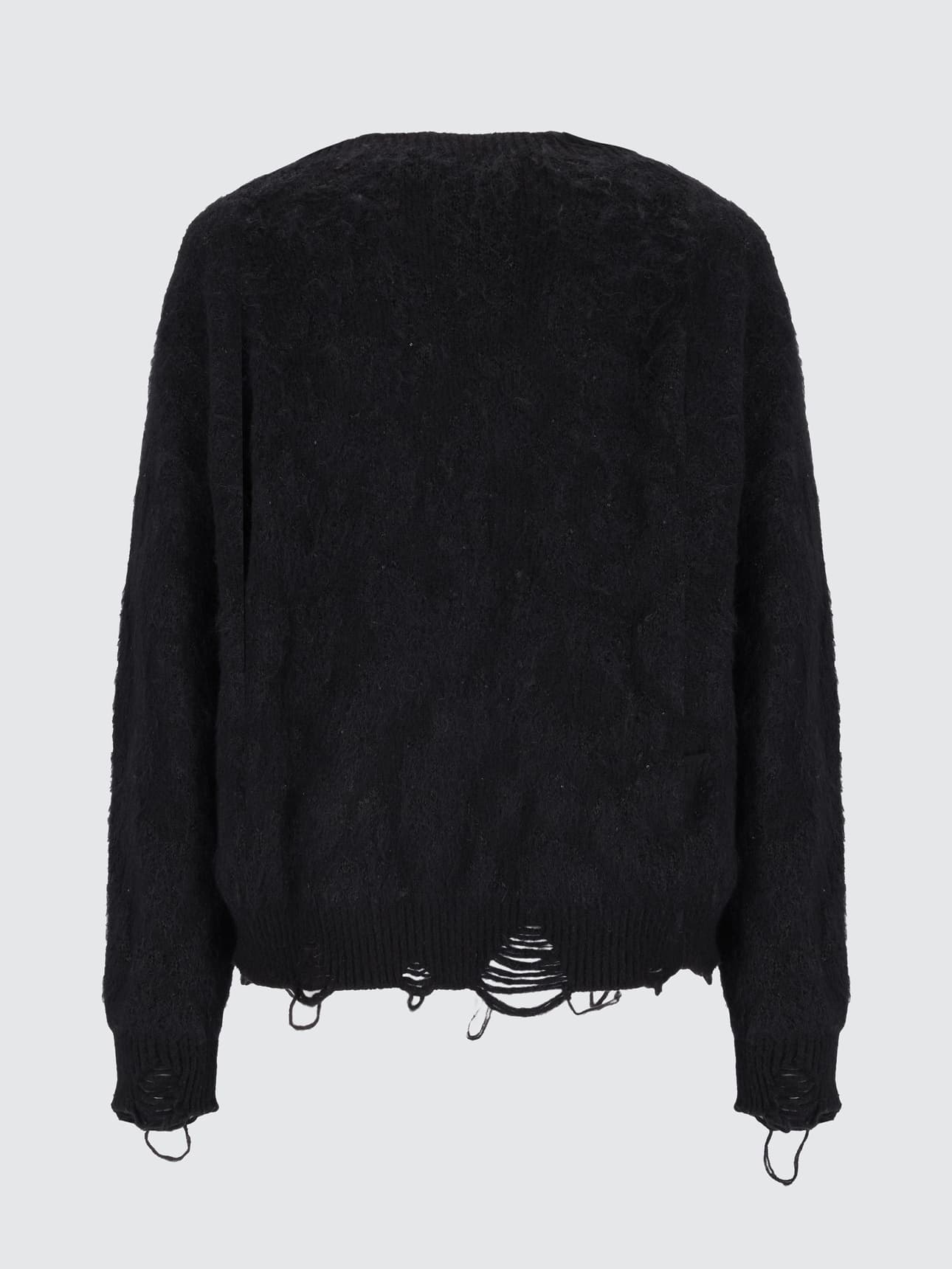 Men's Black Grunge Cardigan Hem Destroyed Knit V Neck Streetwear — view 2