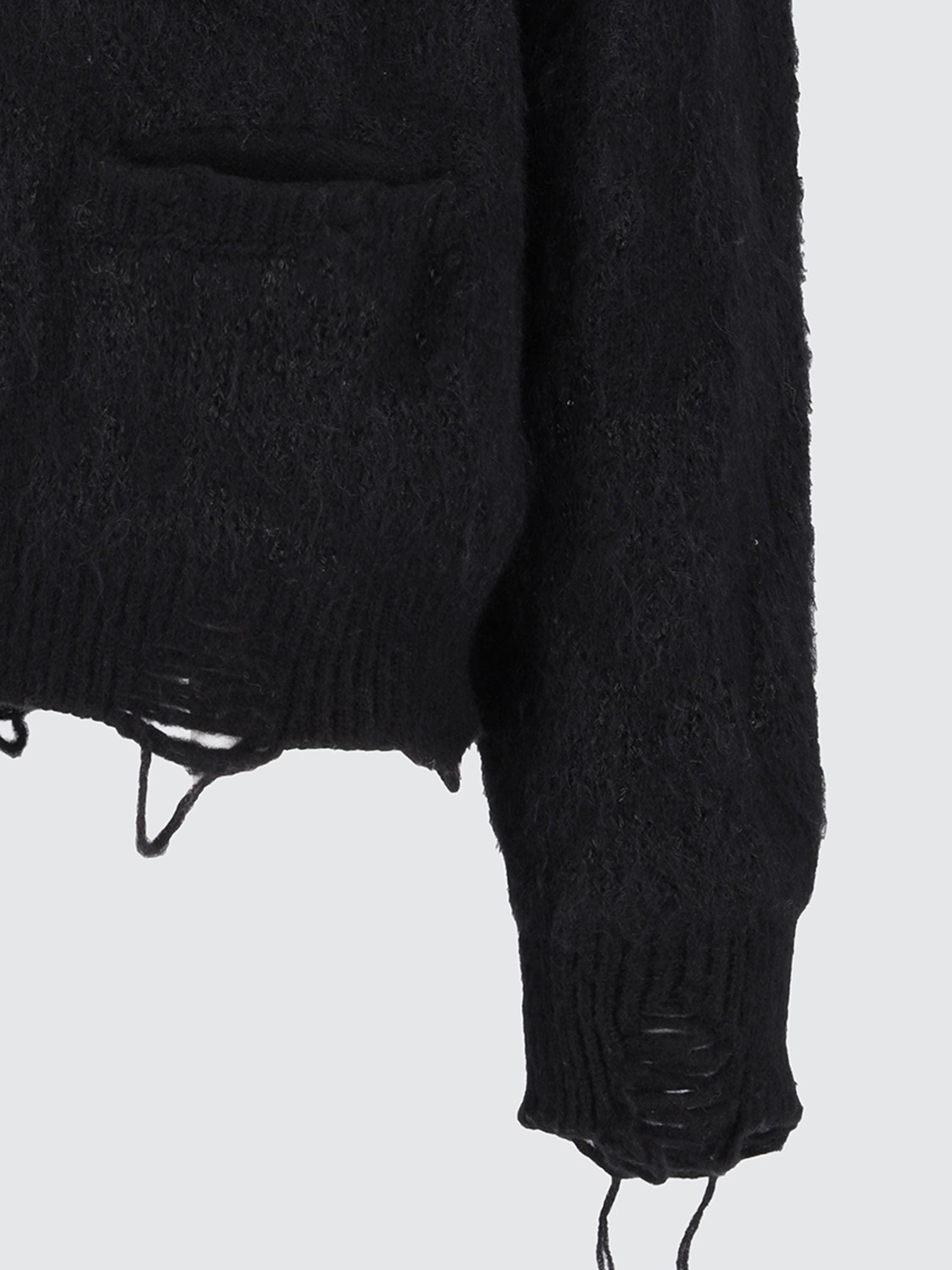 Men's Black Grunge Cardigan Hem Destroyed Knit V Neck Streetwear — view 4