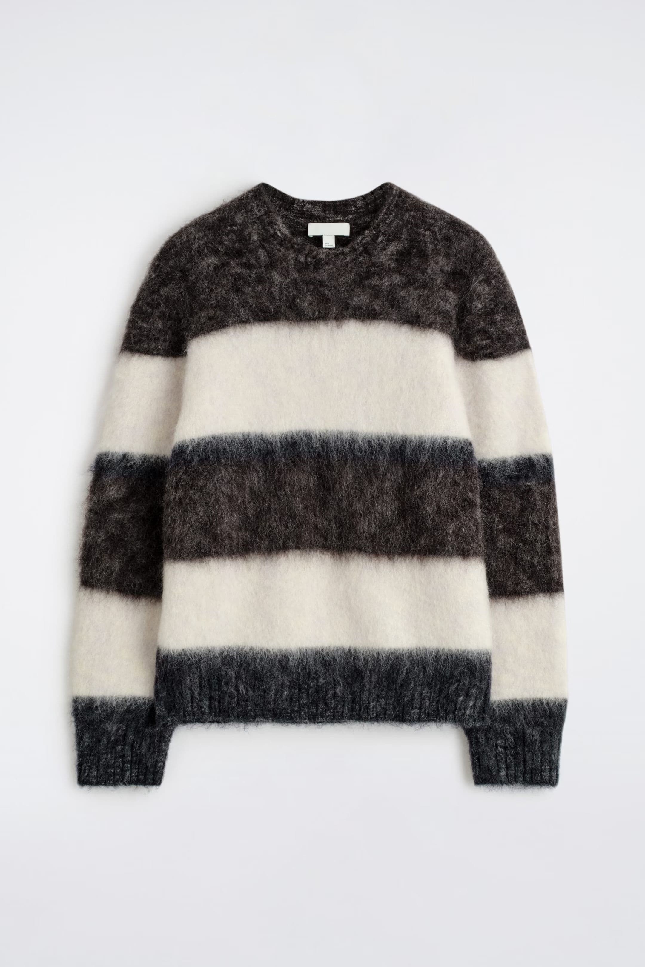 Men's Black White Striped Crew Neck Sweater Brushed Mohair Grunge — view 6