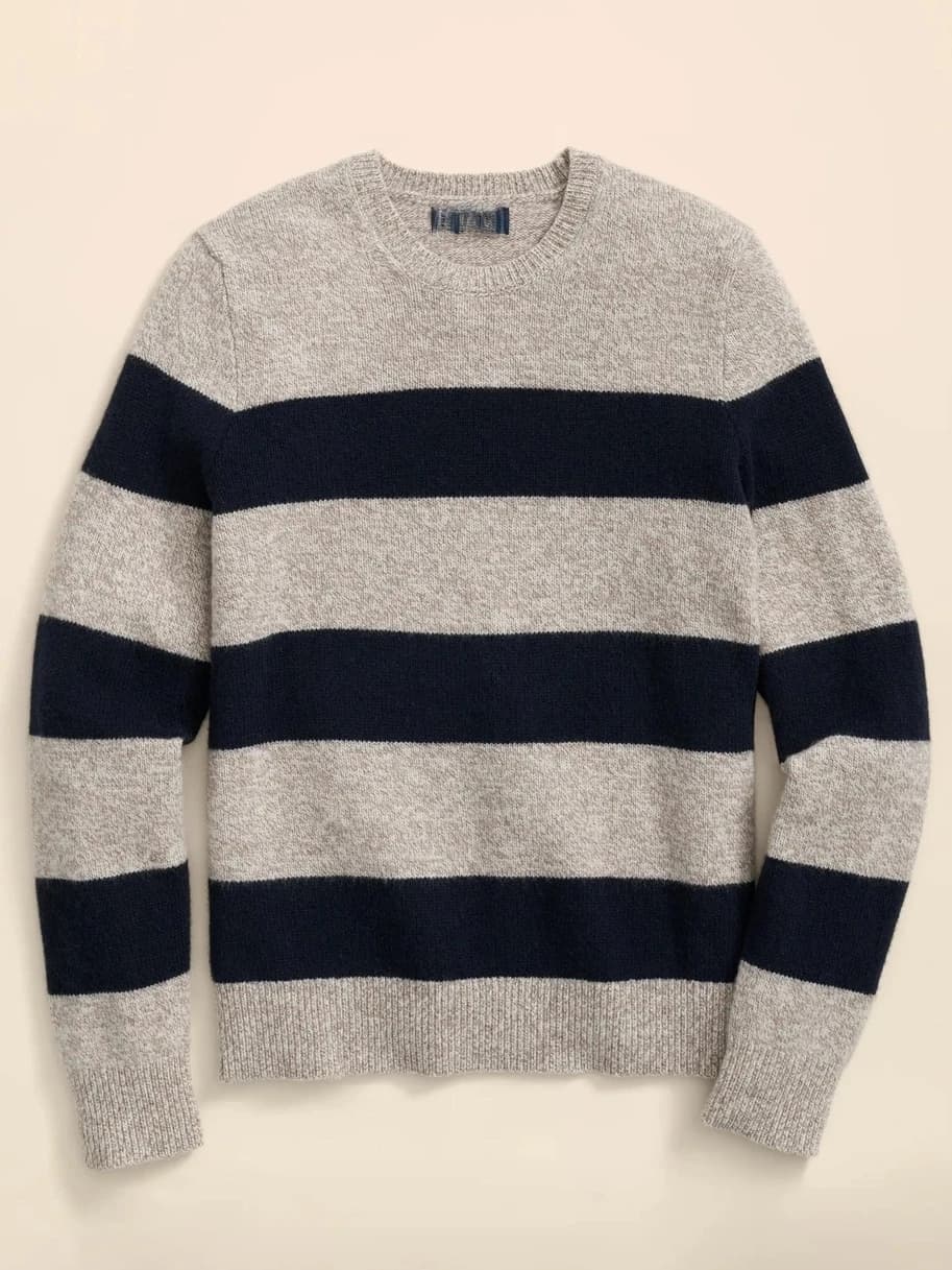 Men's Block Stripe Brushed Wool Crew Sweater — view 2