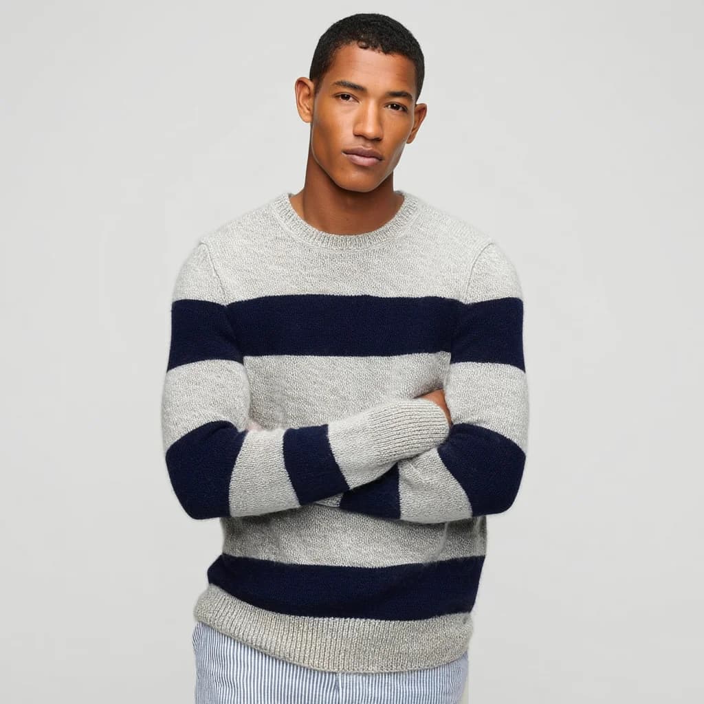 Men's Block Stripe Brushed Wool Crew Sweater — view 3