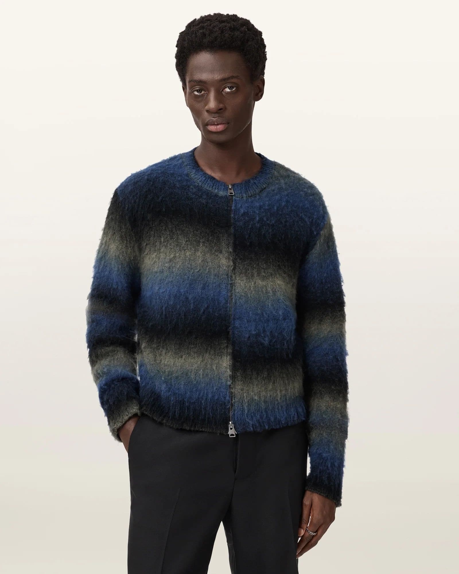Men's Blue Black Ombre Zip Cardigan