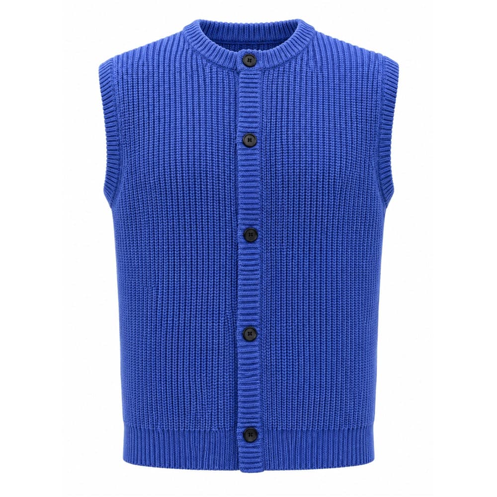 Men's Blue Sleeveless Knit Cardigan — view 3
