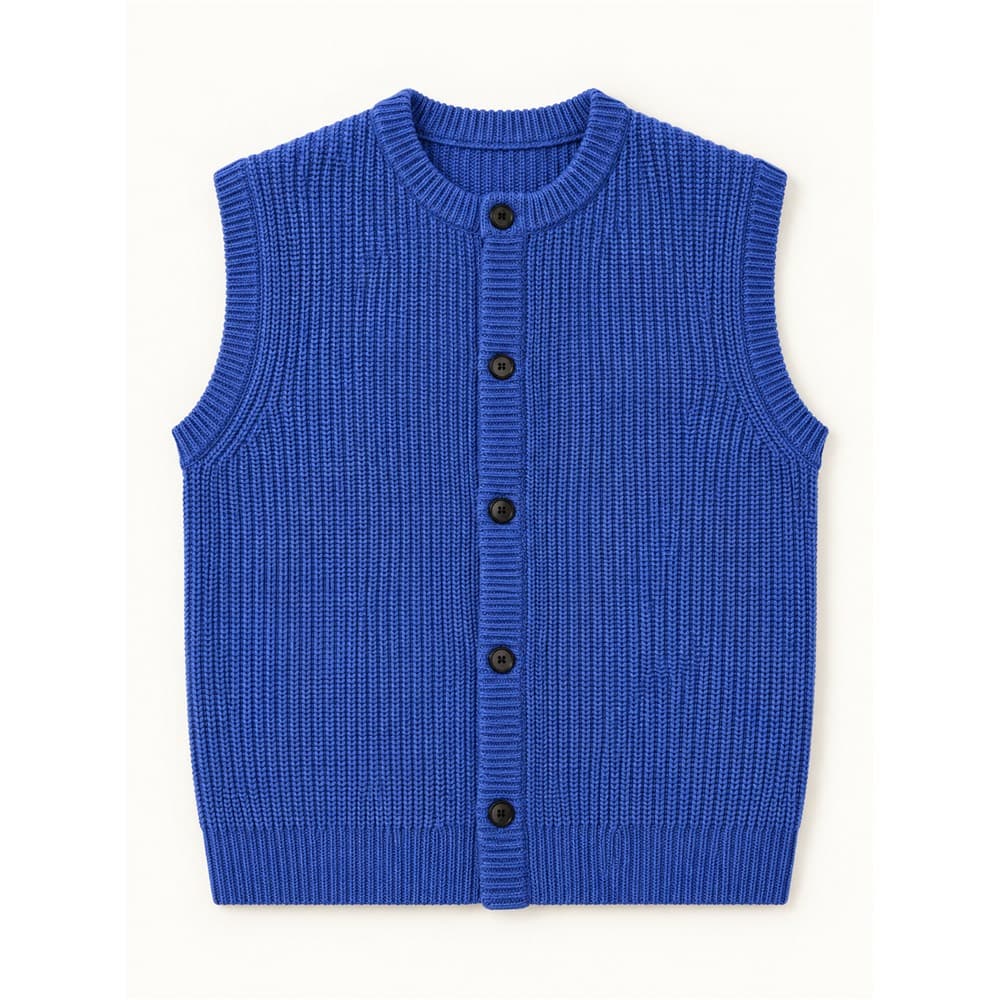 Men's Blue Sleeveless Knit Cardigan — view 4