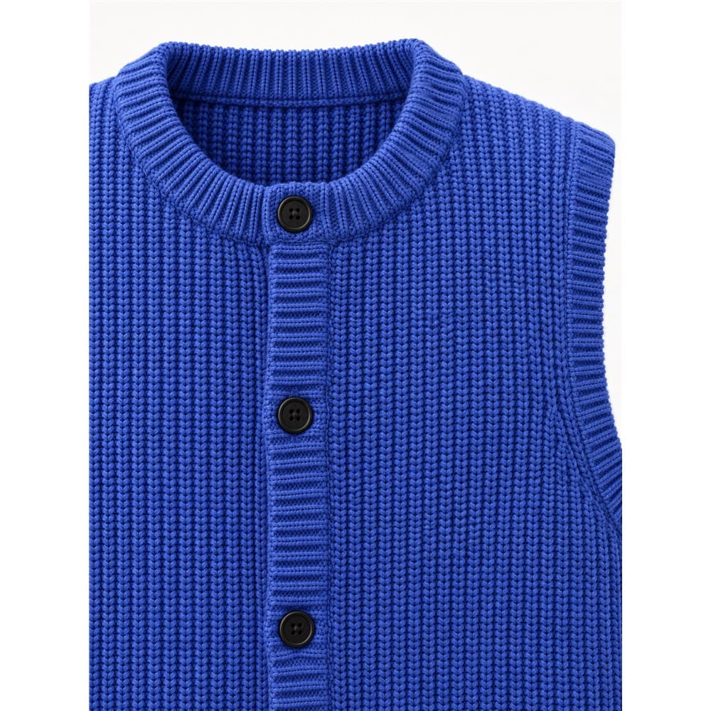 Men's Blue Sleeveless Knit Cardigan — view 5