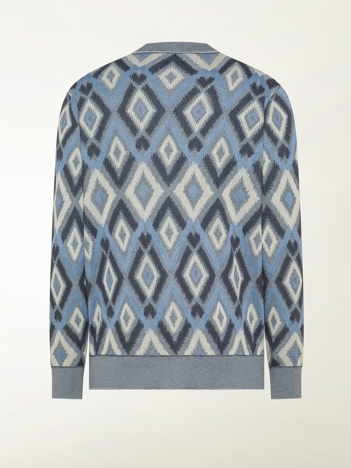 Men's Blue Ikat Diamond Intarsia Knit Cardigan - view 5