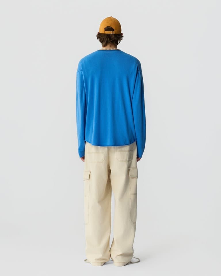 Men's Blue Lightweight Cashmere Crew Neck Sweater - view 2