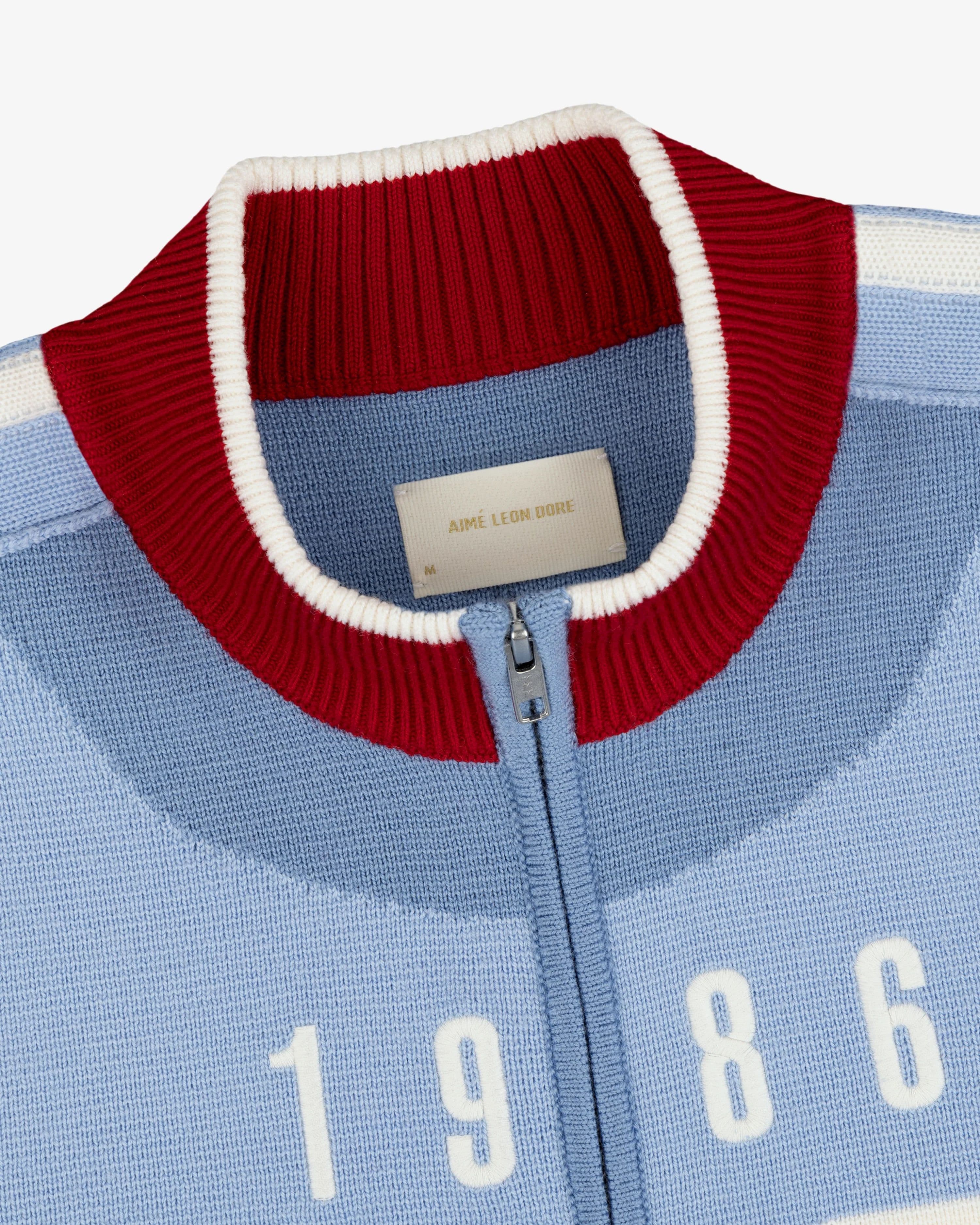 Men's Blue Retro Ski Zip Cardigan Number Graphic Stripe Sporty — view 2