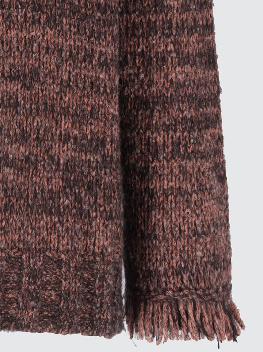 Men's Boho Brown Fringe Hem Cardigan Melange Knit V Neck Rustic Tassel — view 2