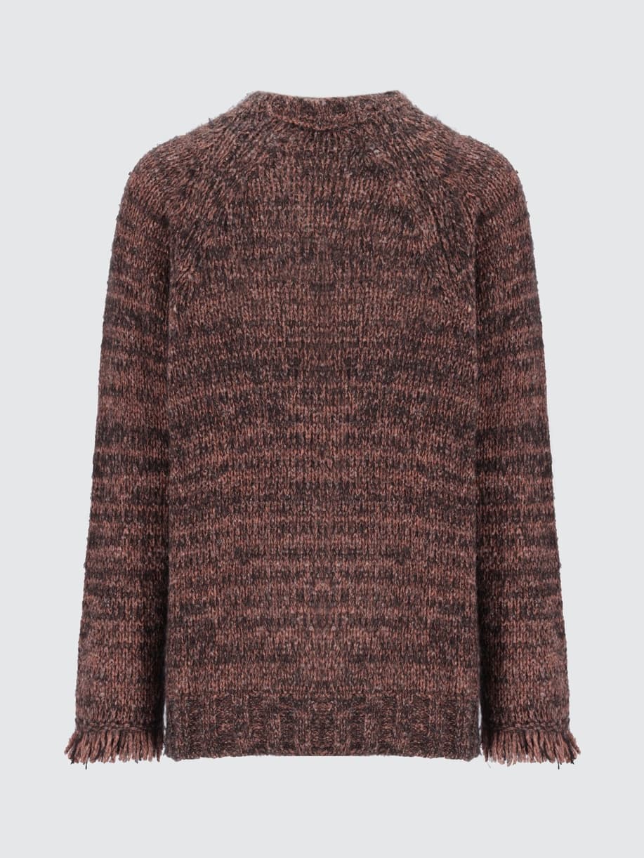 Men's Boho Brown Fringe Hem Cardigan Melange Knit V Neck Rustic Tassel — view 3