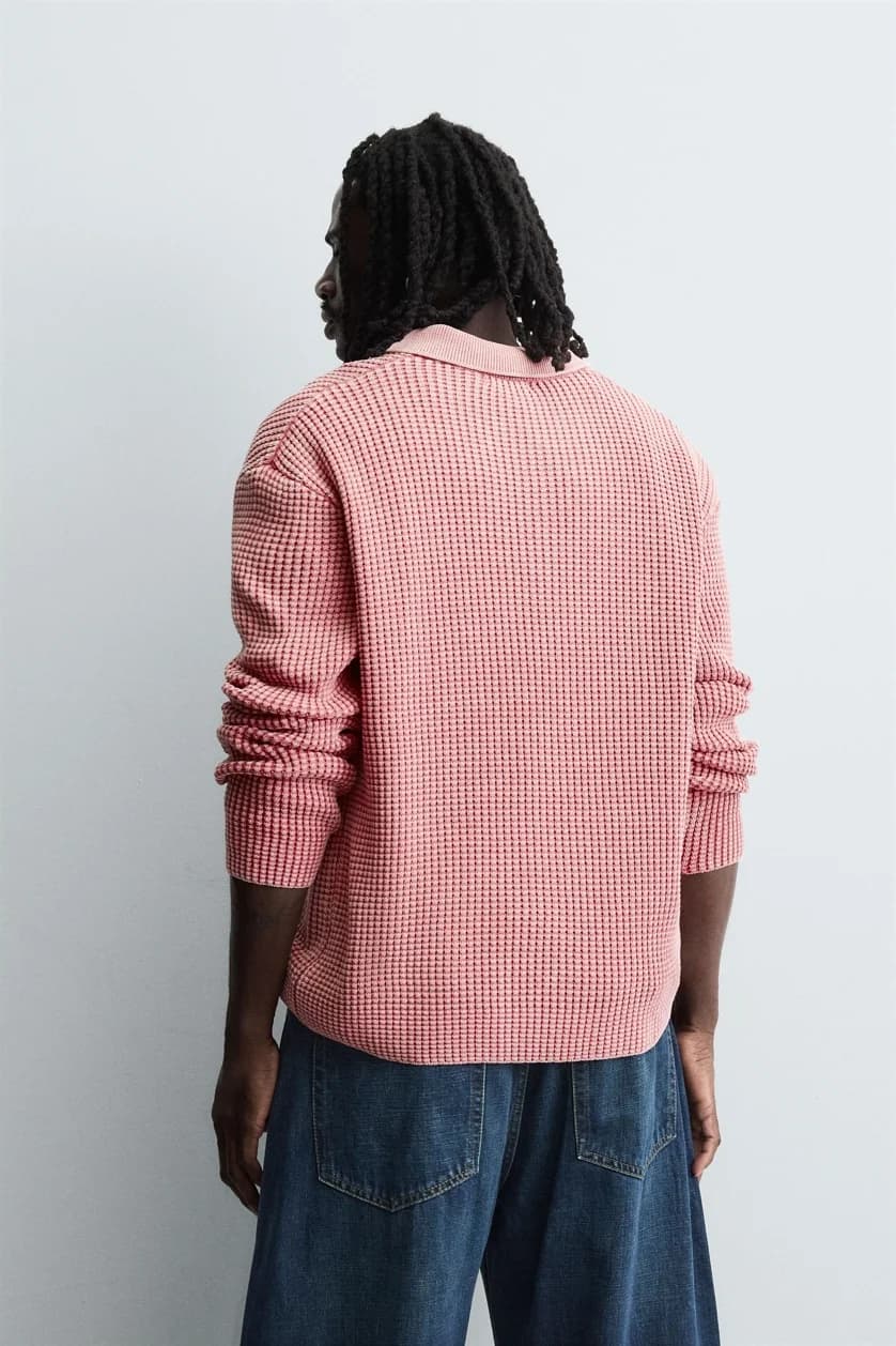 Men's Breathable Cable Knit Polo Sweater — view 2