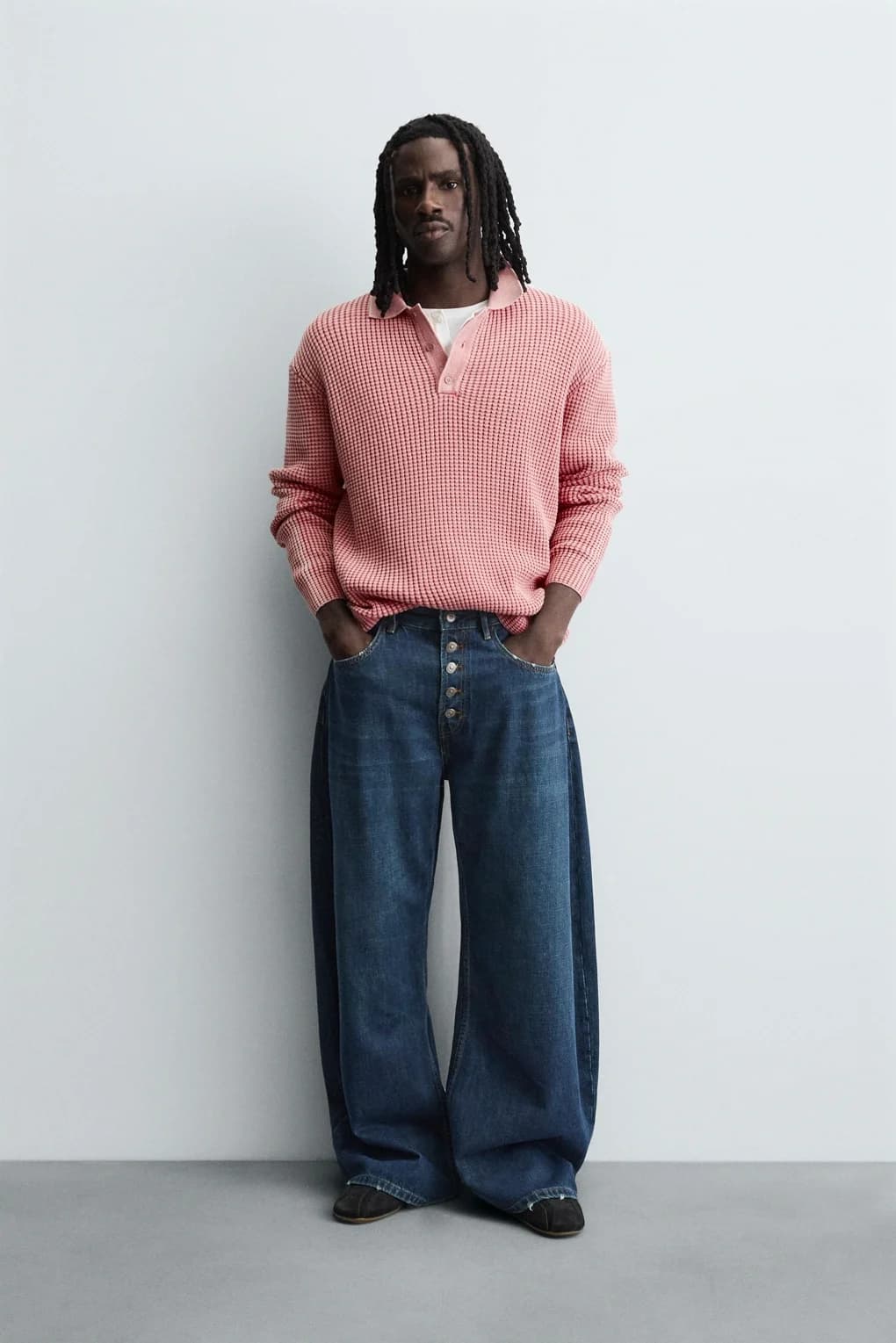 Men's Breathable Cable Knit Polo Sweater — view 3