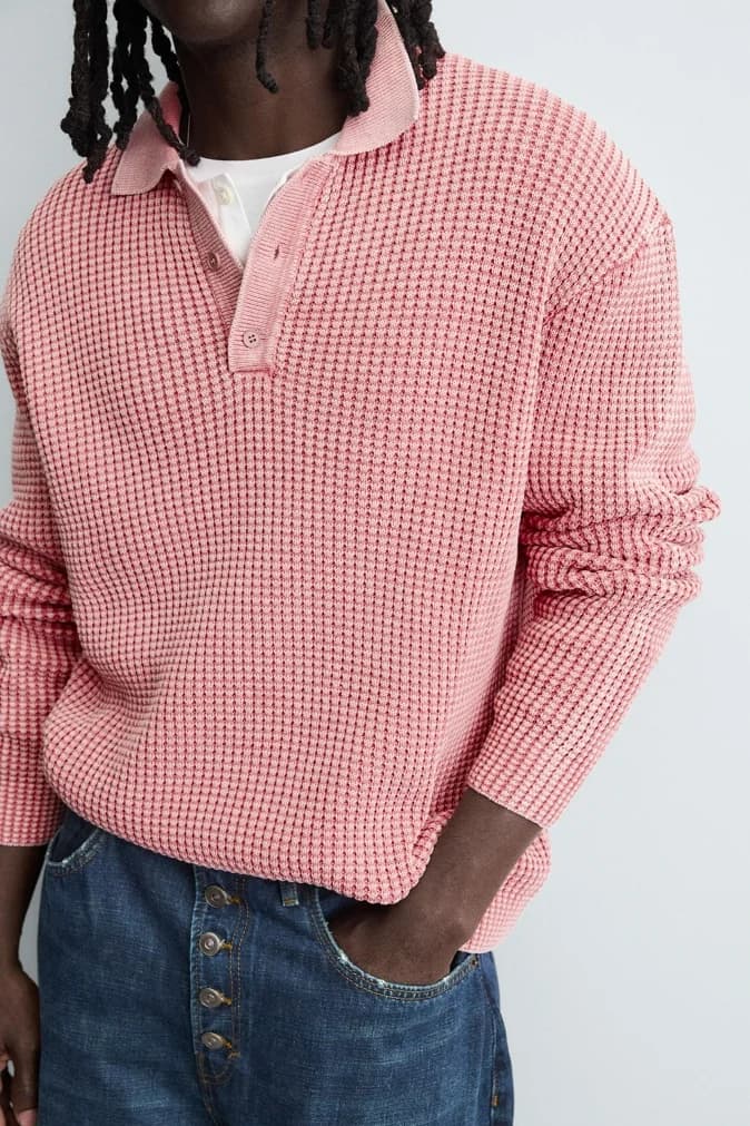 Men's Breathable Cable Knit Polo Sweater — view 4
