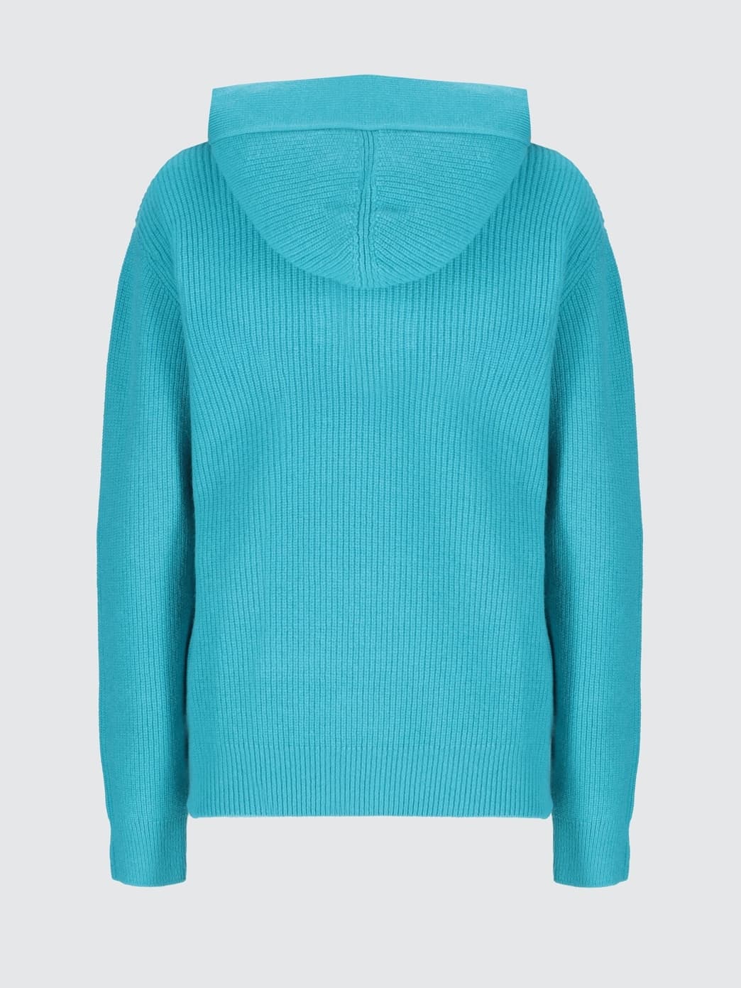 Men's Bright Cyan Blue Hooded Knit Sweater V Neck Ribbed Cotton — view 4