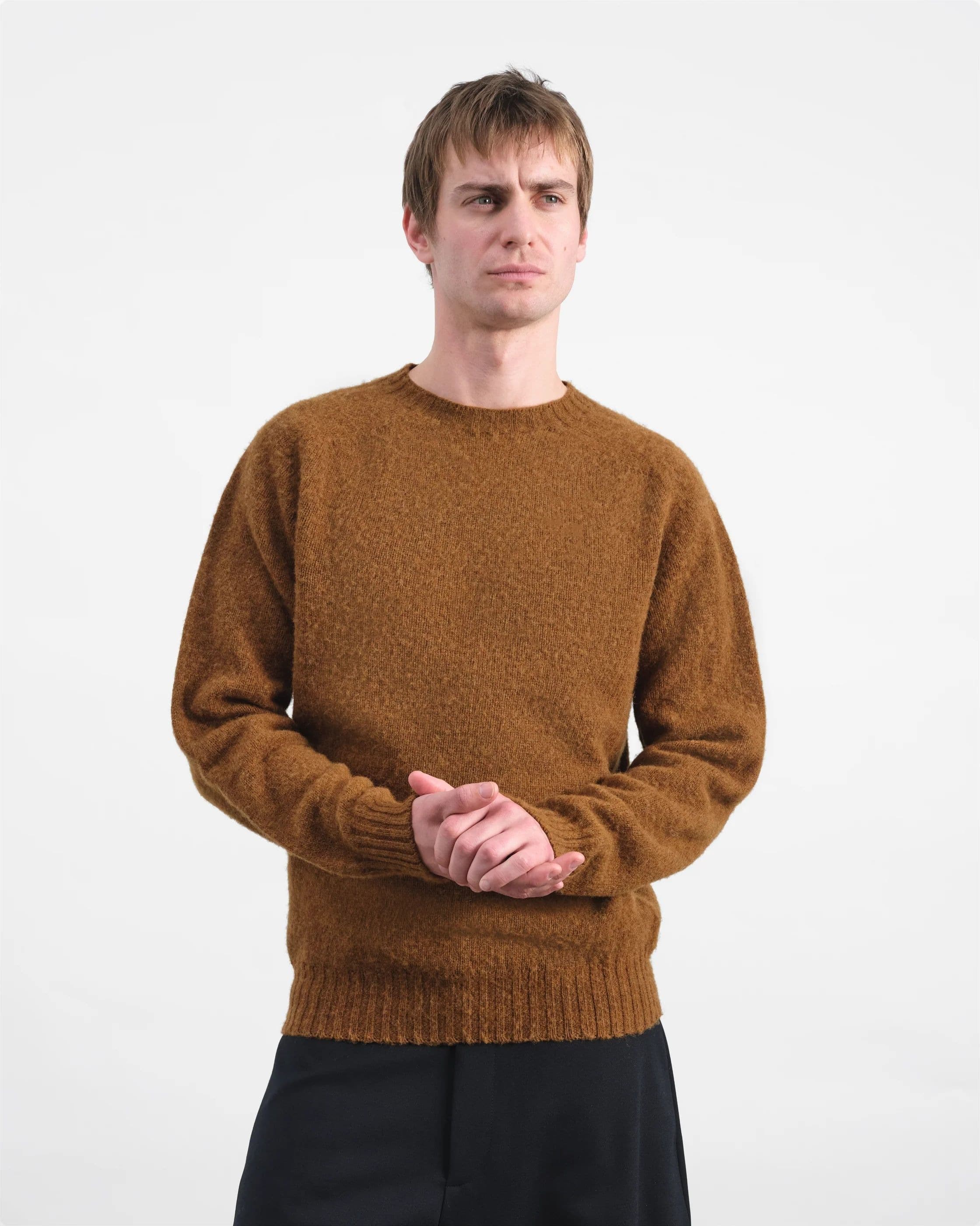 Men's Brown Brushed Mohair Crew Neck Sweater — view 2