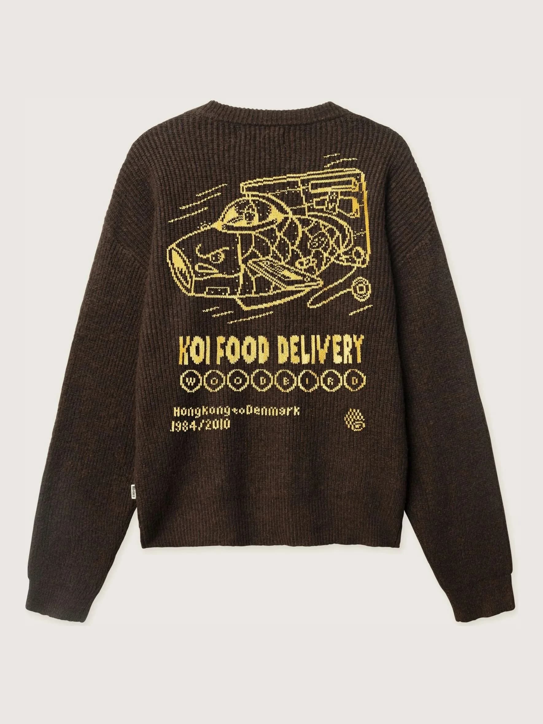 Men's Brown Graphic Crew Neck Sweater Text Print