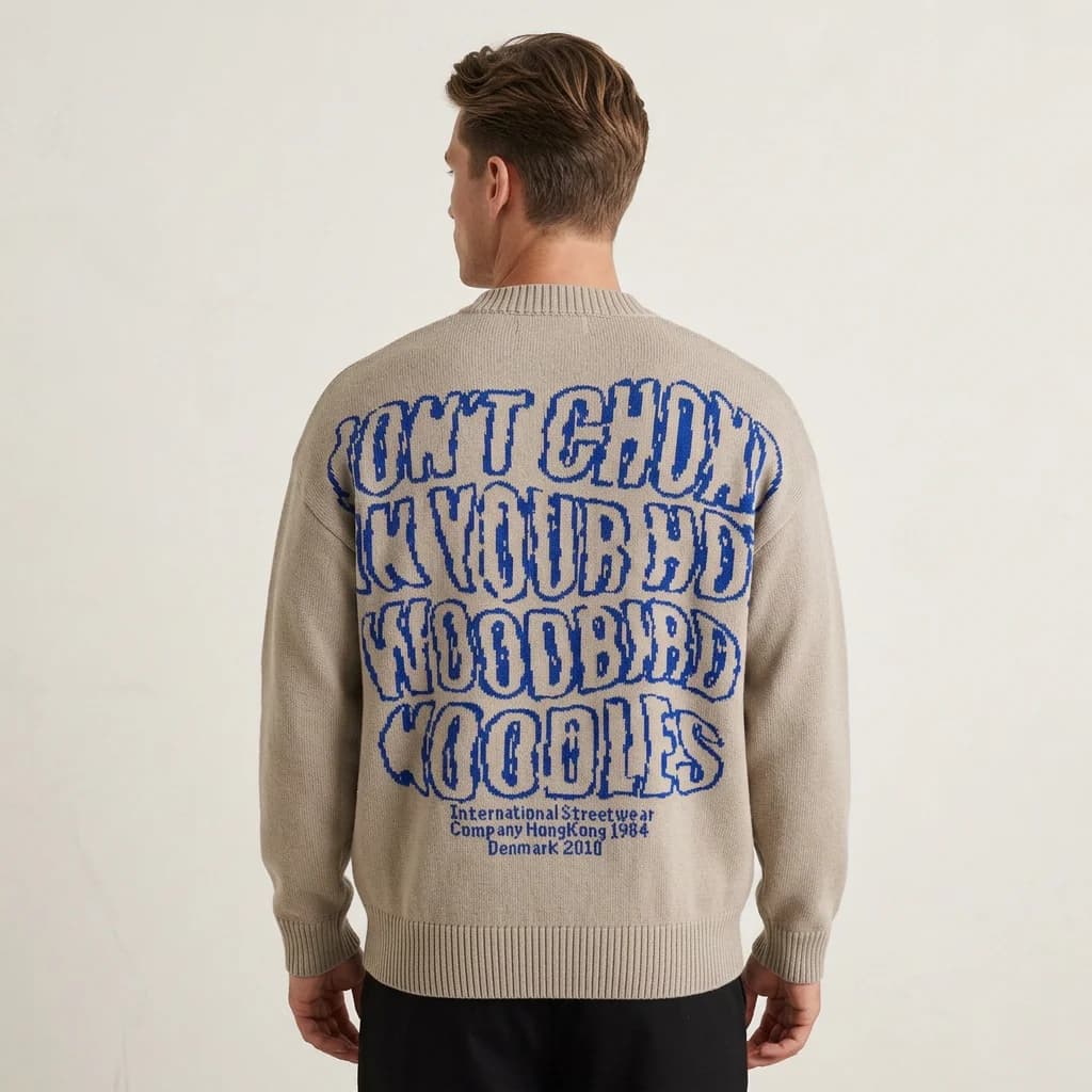 Men's Brown Graphic Crew Neck Sweater Text Print