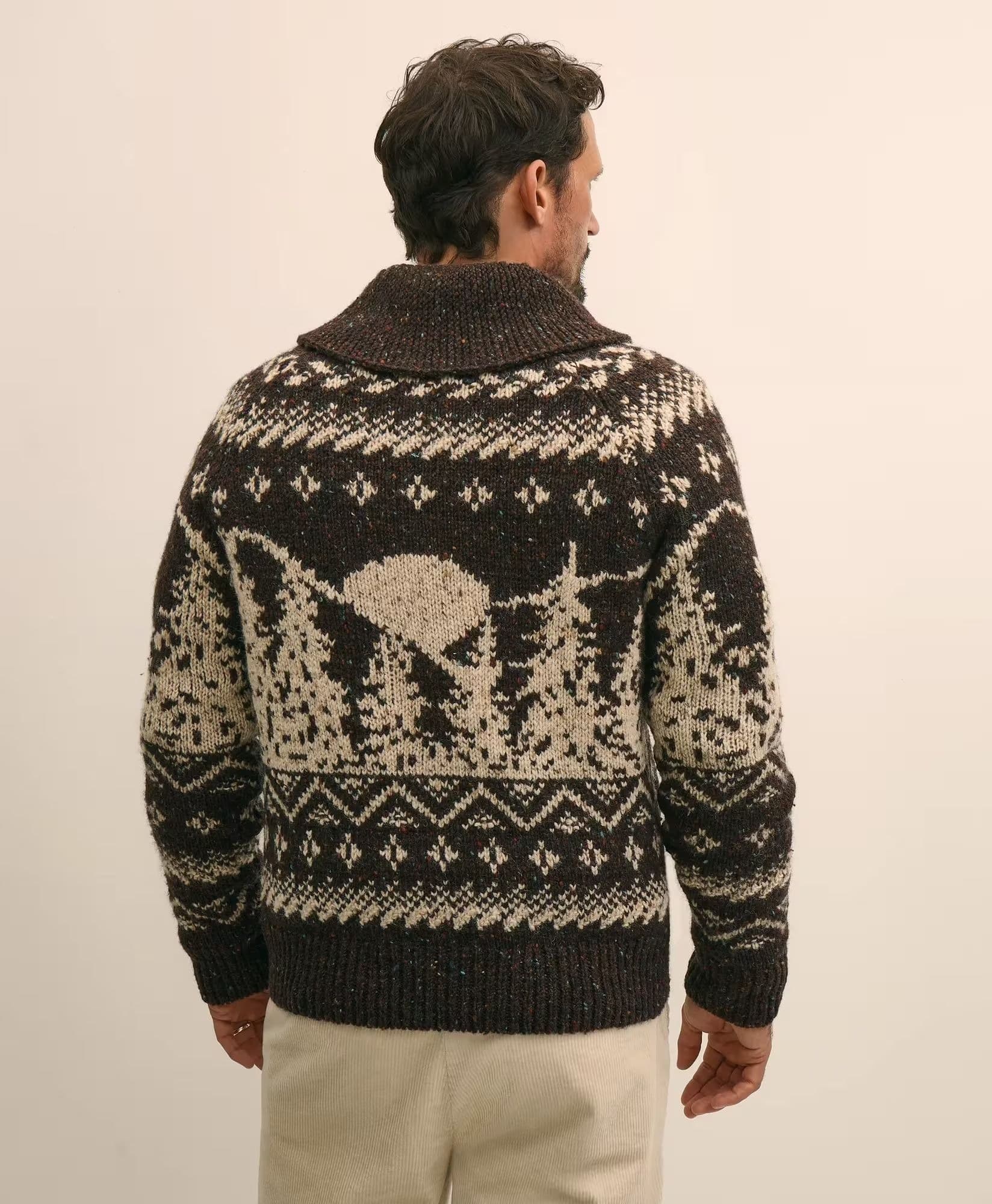 Men's Brown Heavy Knit Full Zip Cardigan Fair Isle — view 2