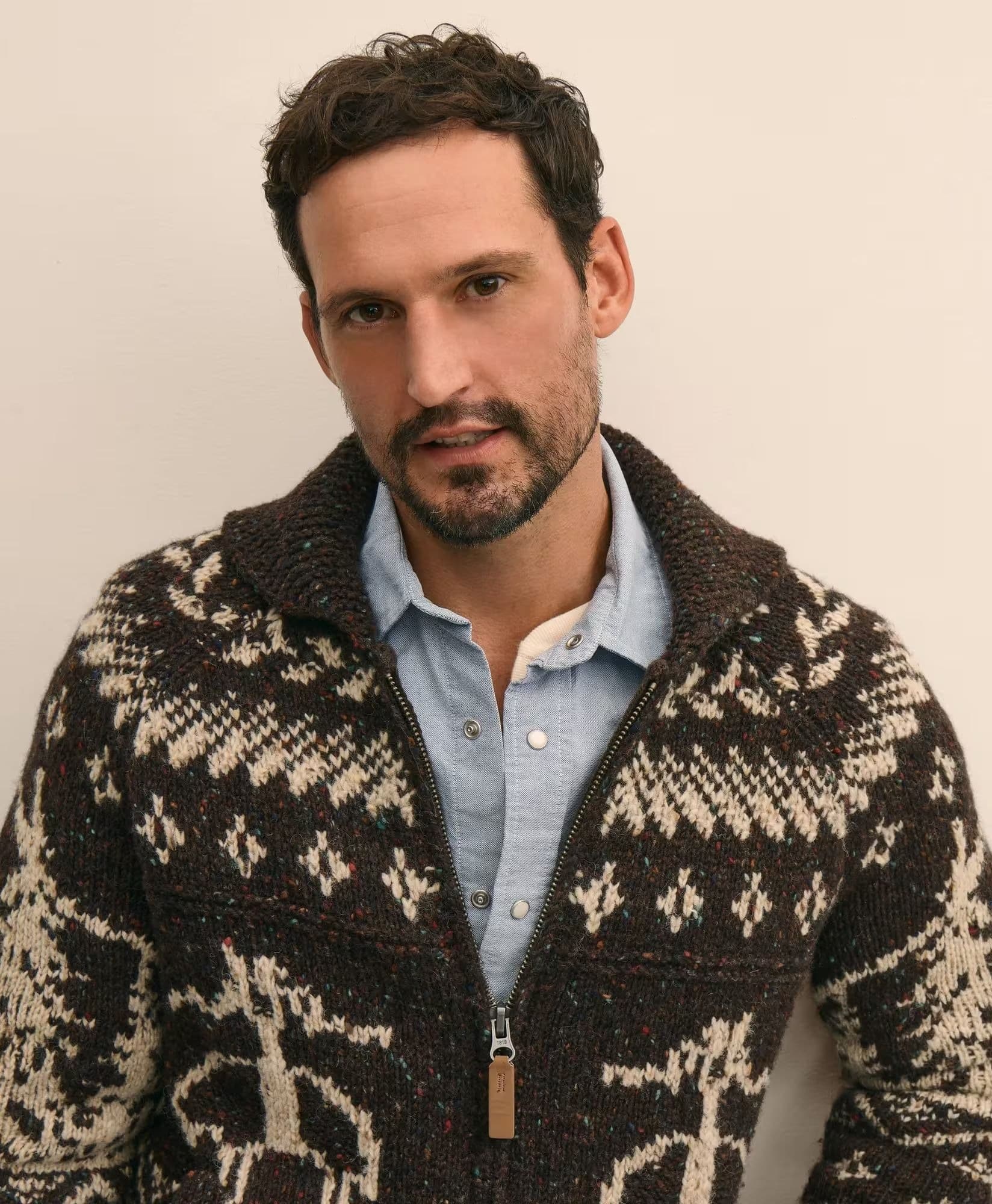 Men's Brown Heavy Knit Full Zip Cardigan Fair Isle — view 4