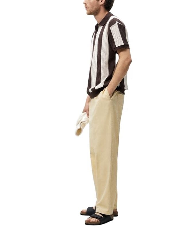 Men's Brown Ivory Block Stripe Short Sleeve Knit Polo - view 2